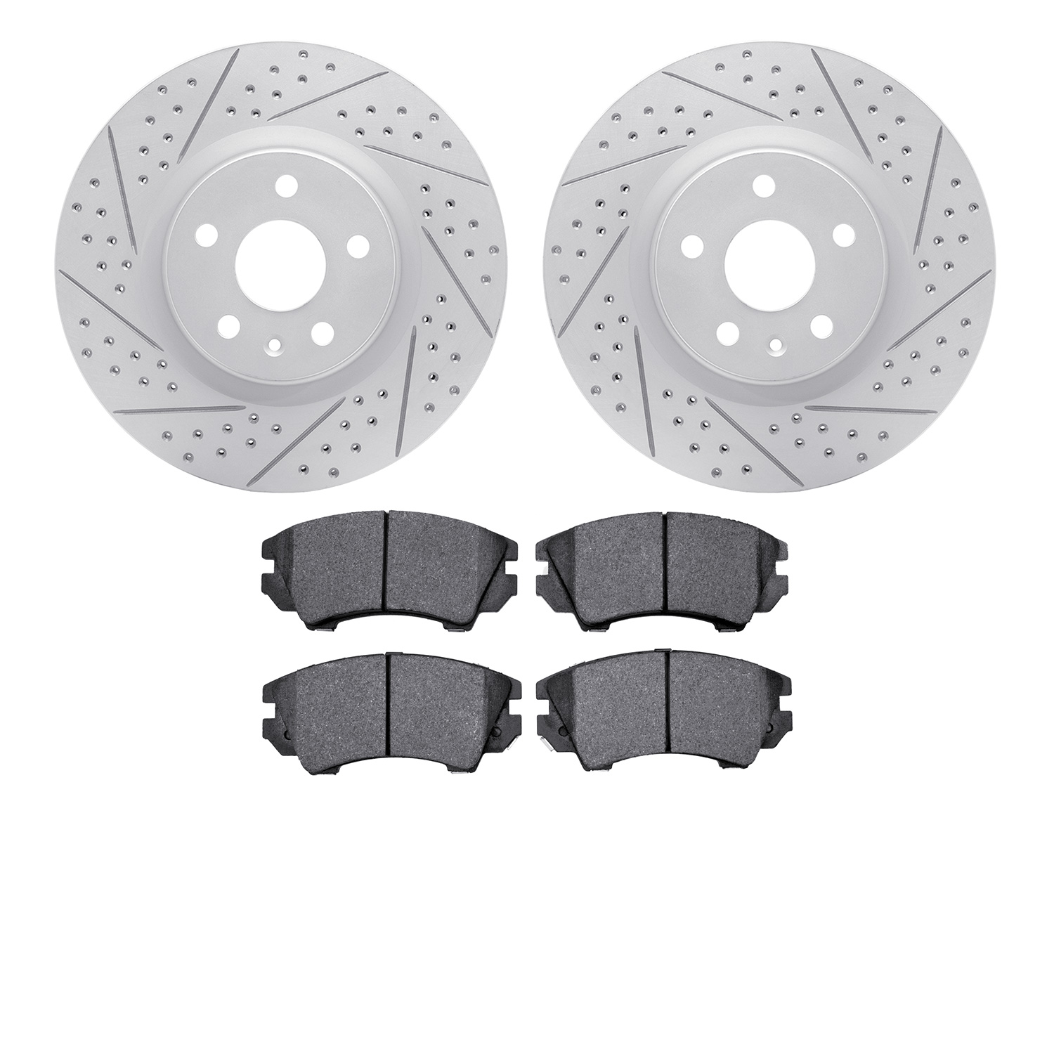 2502-46031 Geoperformance Drilled/Slotted Rotors w/5000 Advanced Brake Pads Kit, 2011-2017 GM, Position: Front