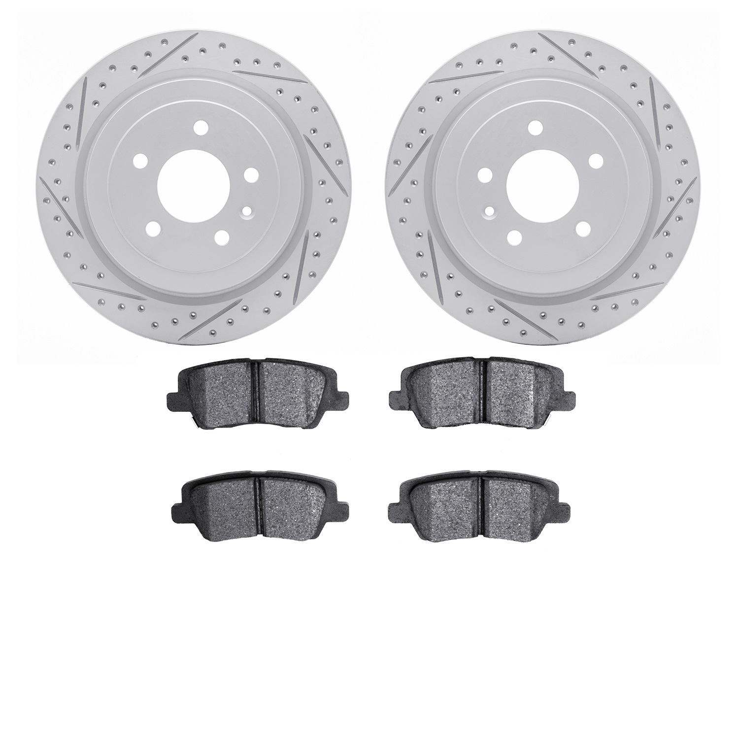 2502-46035 Geoperformance Drilled/Slotted Rotors w/5000 Advanced Brake Pads Kit, 2013-2015 GM, Position: Rear