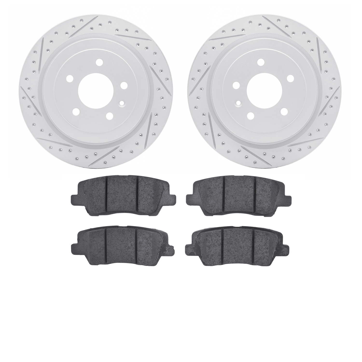 2502-46036 Geoperformance Drilled/Slotted Rotors w/5000 Advanced Brake Pads Kit, 2013-2019 GM, Position: Rear