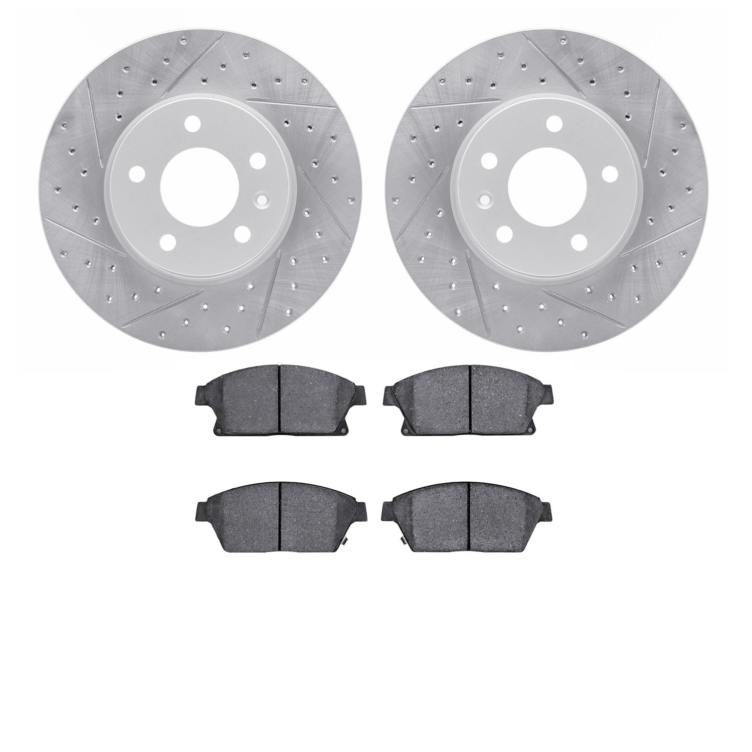 2502-46037 Geoperformance Drilled/Slotted Rotors w/5000 Advanced Brake Pads Kit, 2013-2019 GM, Position: Front