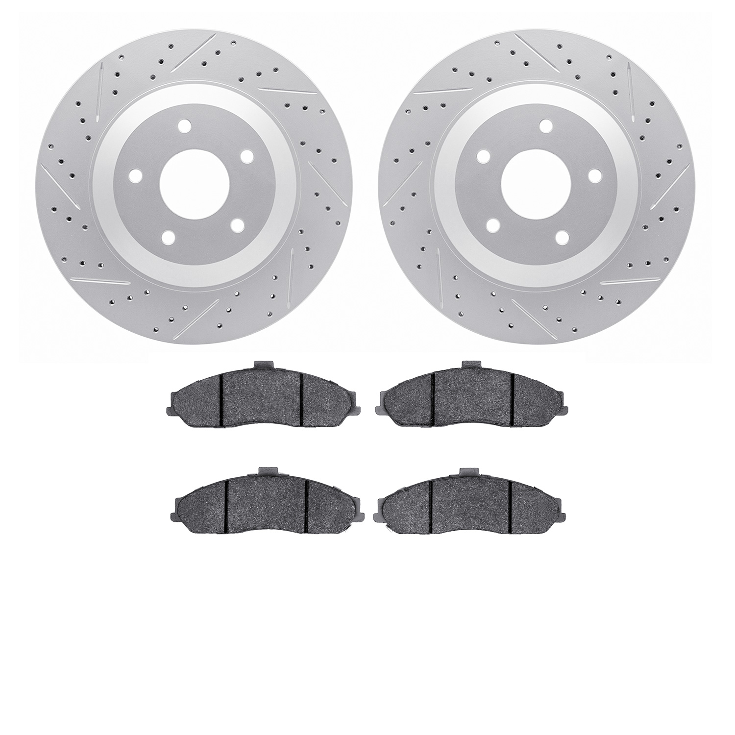 2502-46040 Geoperformance Drilled/Slotted Rotors w/5000 Advanced Brake Pads Kit, 1997-2009 GM, Position: Front