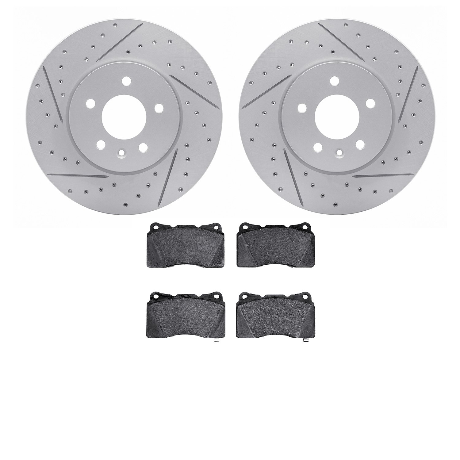 2502-46041 Geoperformance Drilled/Slotted Rotors w/5000 Advanced Brake Pads Kit, 2013-2019 GM, Position: Front