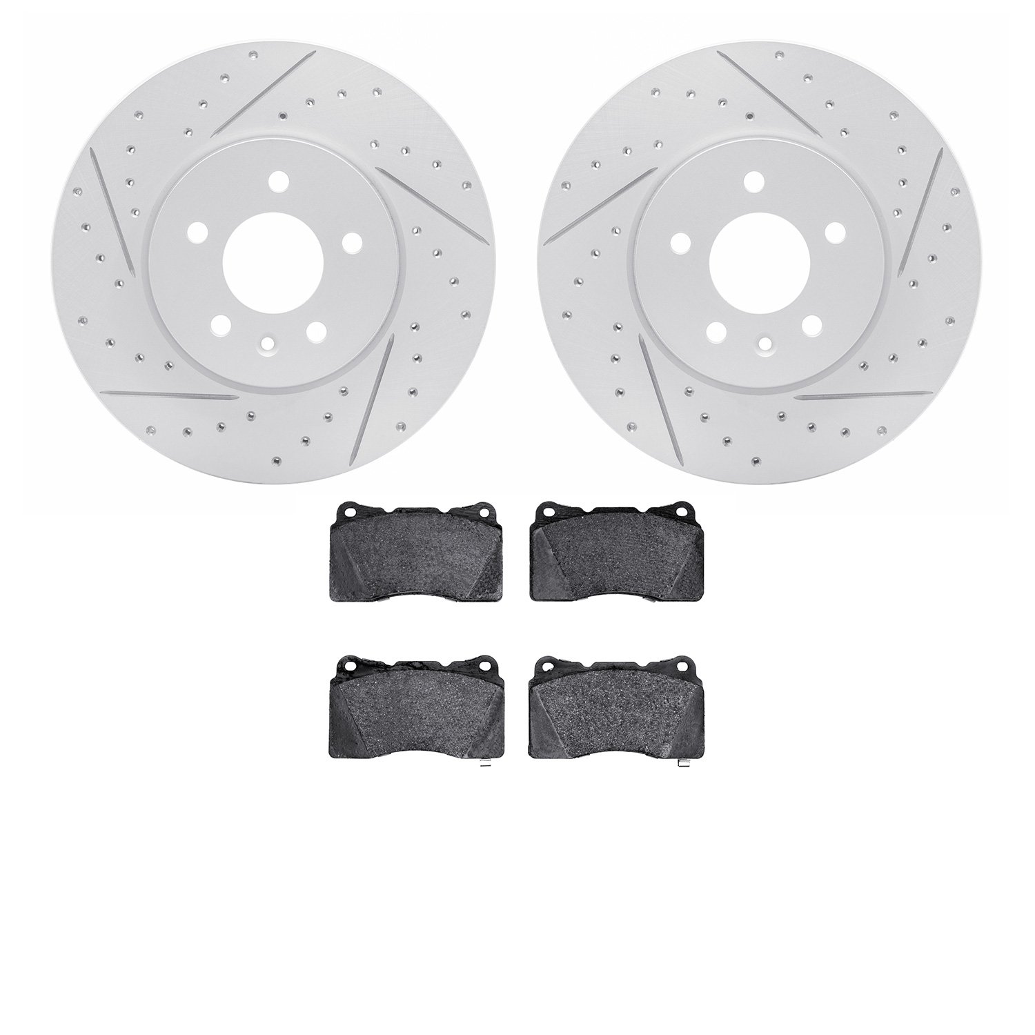 2502-46044 Geoperformance Drilled/Slotted Rotors w/5000 Advanced Brake Pads Kit, 2013-2019 GM, Position: Front