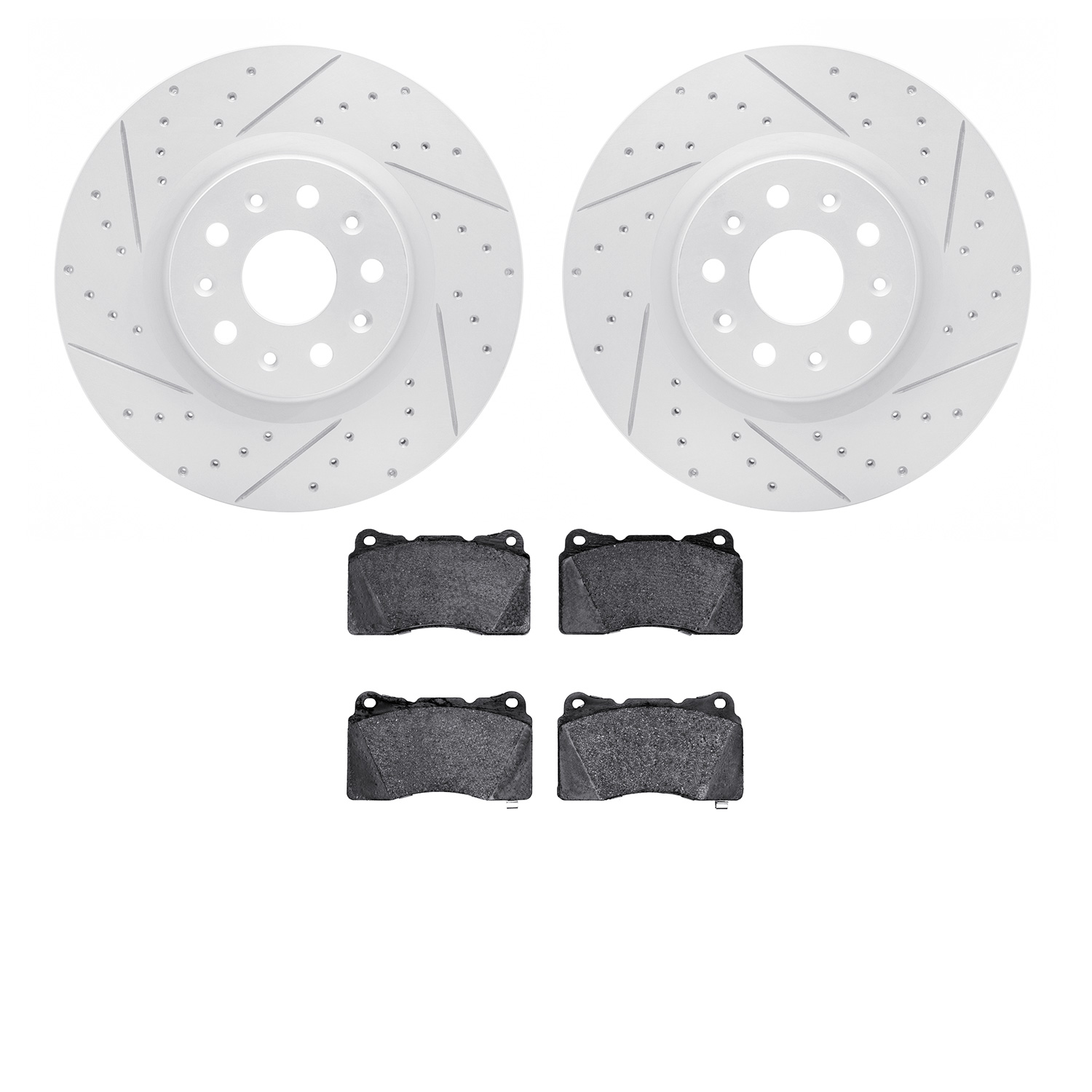 2502-46047 Geoperformance Drilled/Slotted Rotors w/5000 Advanced Brake Pads Kit, 2014-2020 GM, Position: Front