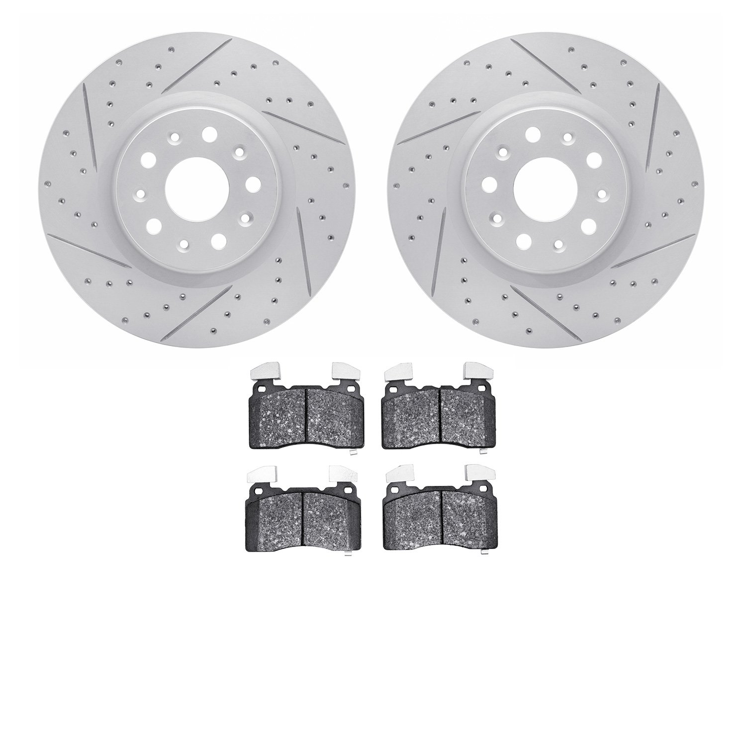 2502-46048 Geoperformance Drilled/Slotted Rotors w/5000 Advanced Brake Pads Kit, Fits Select GM, Position: Front