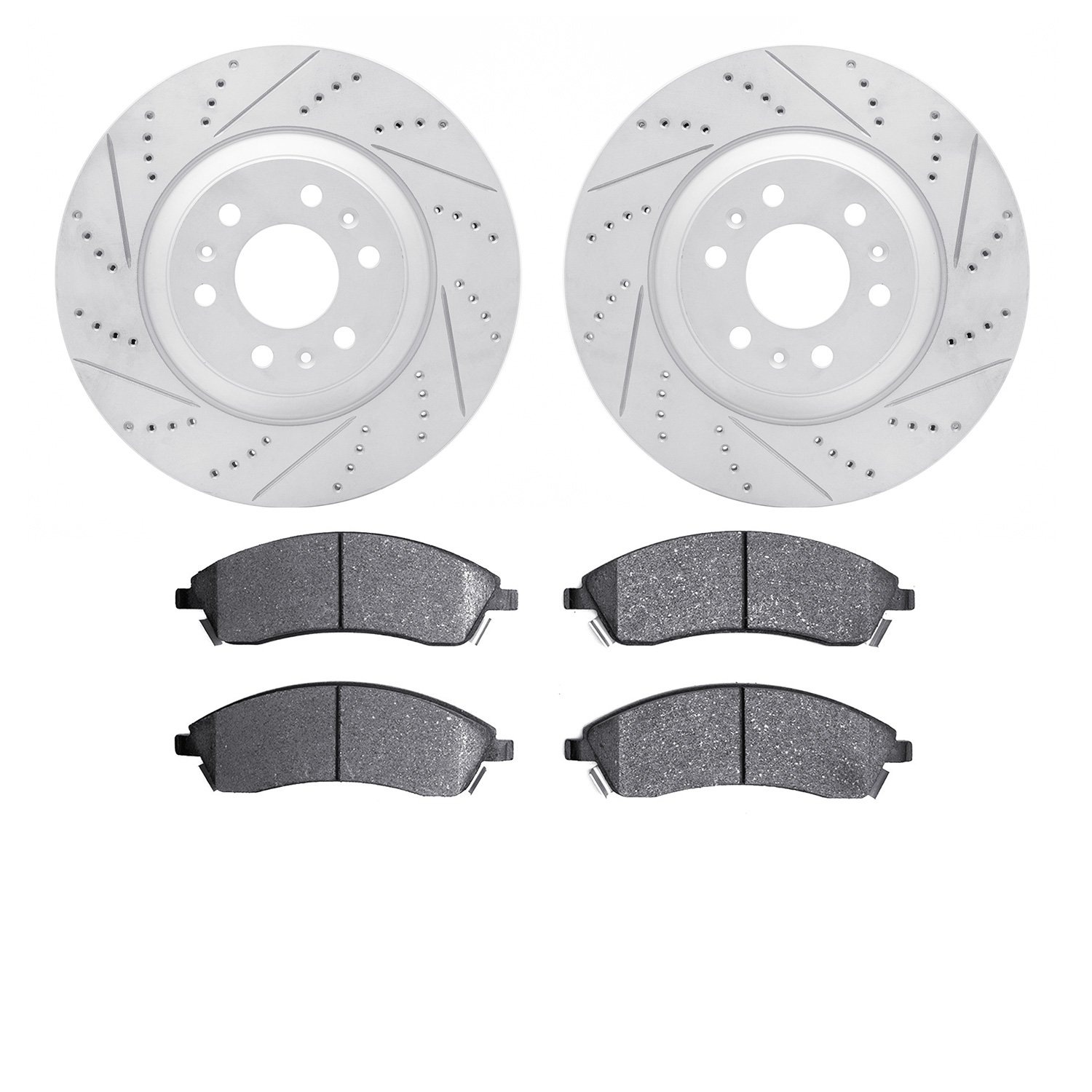 2502-46063 Geoperformance Drilled/Slotted Rotors w/5000 Advanced Brake Pads Kit, 2004-2009 GM, Position: Front