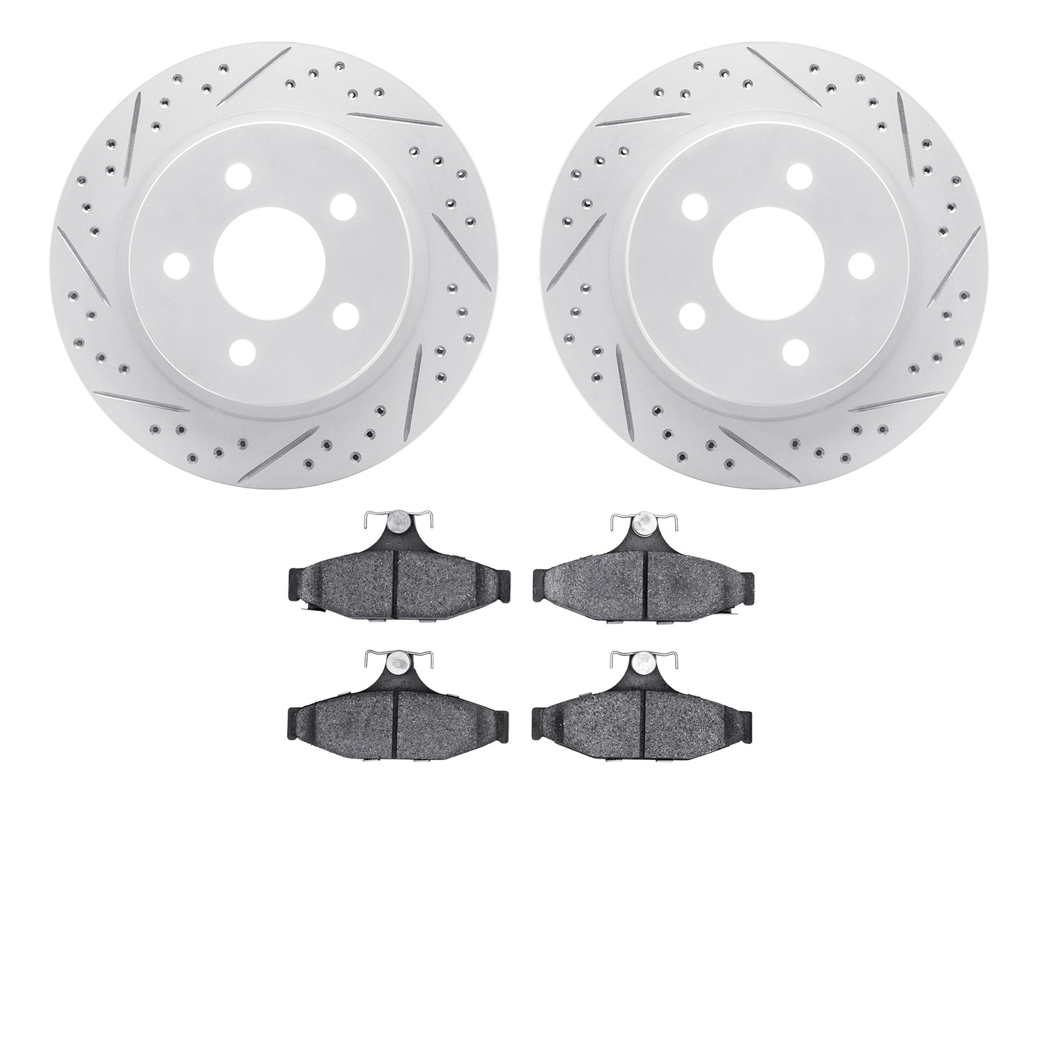 2502-47008 Geoperformance Drilled/Slotted Rotors w/5000 Advanced Brake Pads Kit, 1993-1997 GM, Position: Rear