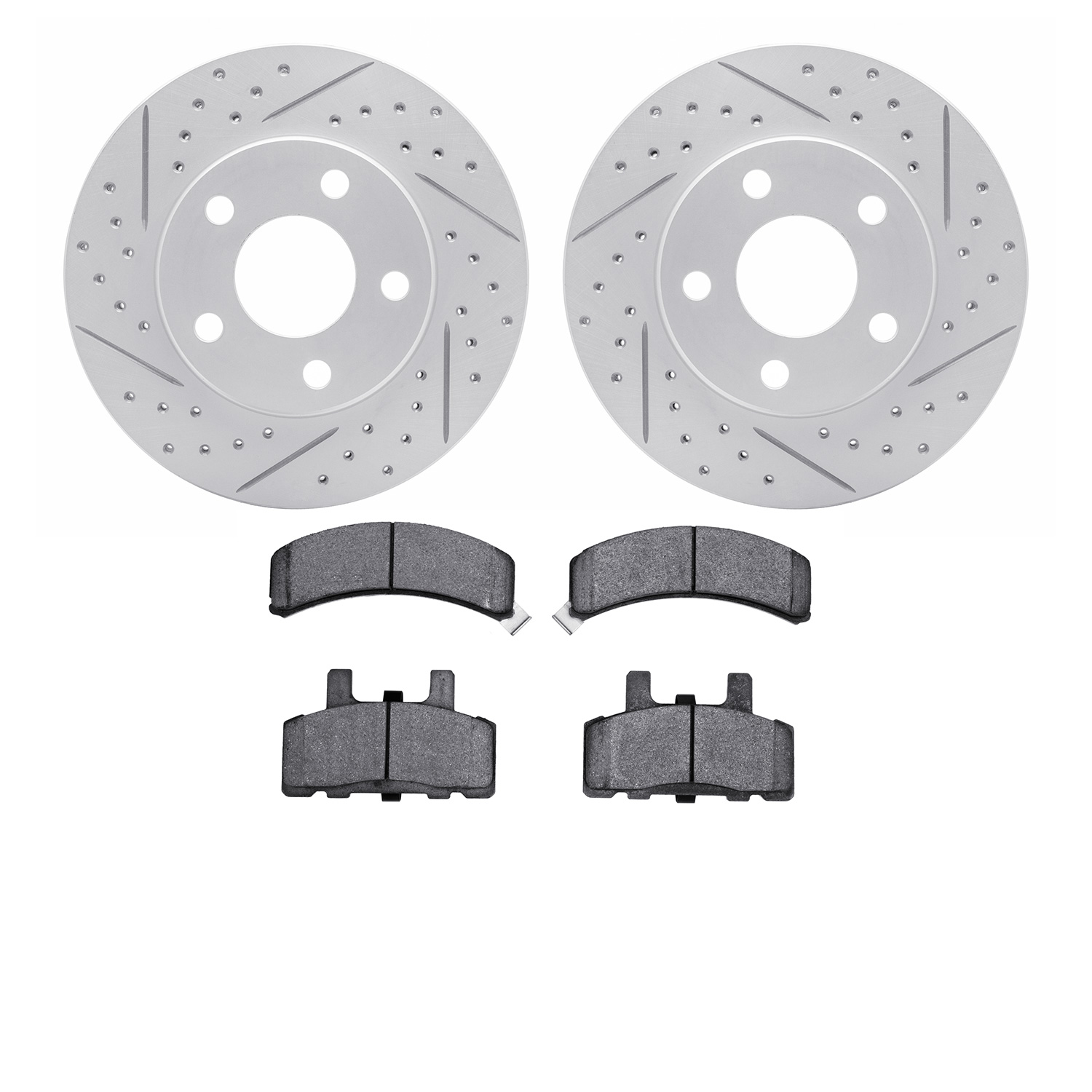 2502-47009 Geoperformance Drilled/Slotted Rotors w/5000 Advanced Brake Pads Kit, 1990-1992 GM, Position: Front