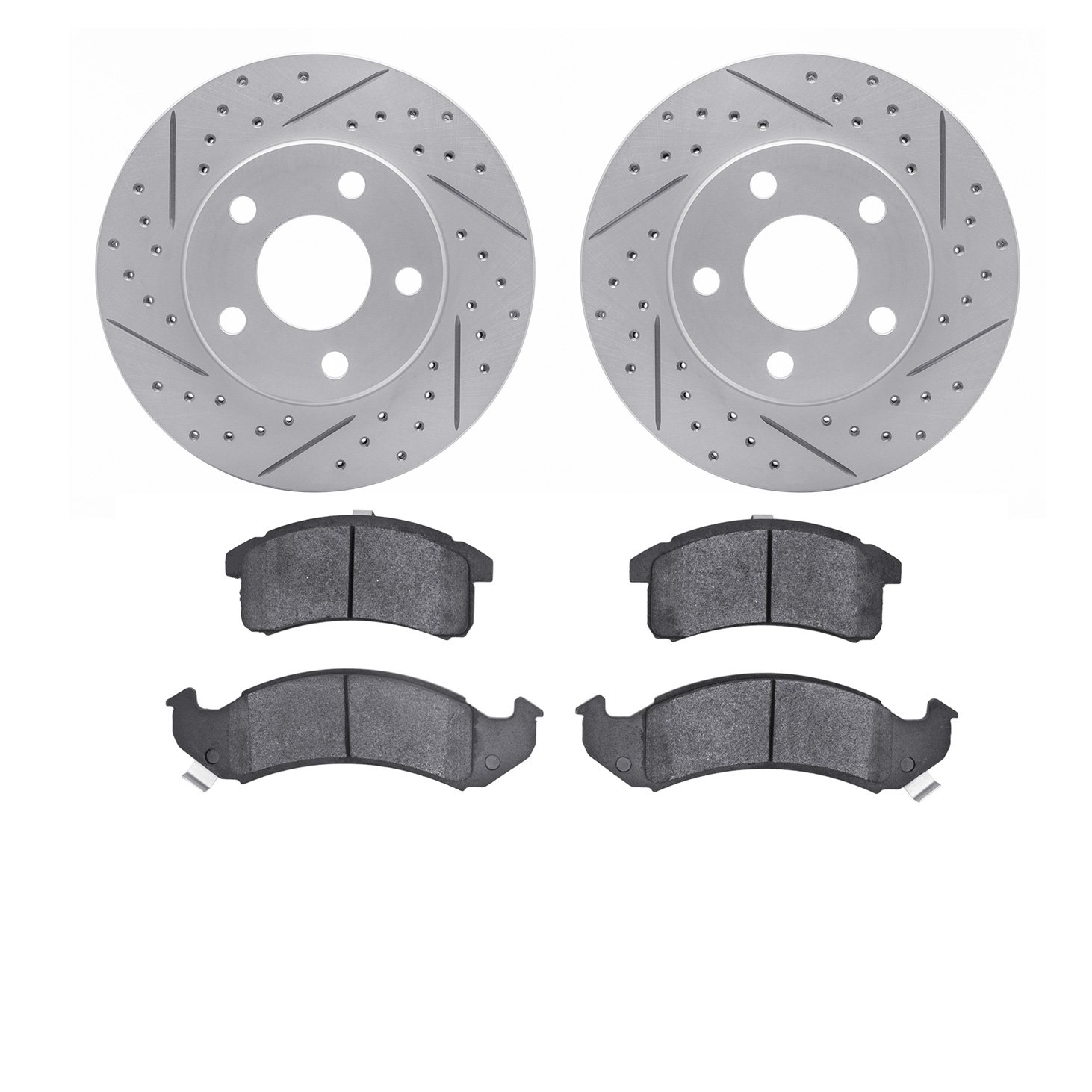 2502-47012 Geoperformance Drilled/Slotted Rotors w/5000 Advanced Brake Pads Kit, 1991-1993 GM, Position: Front