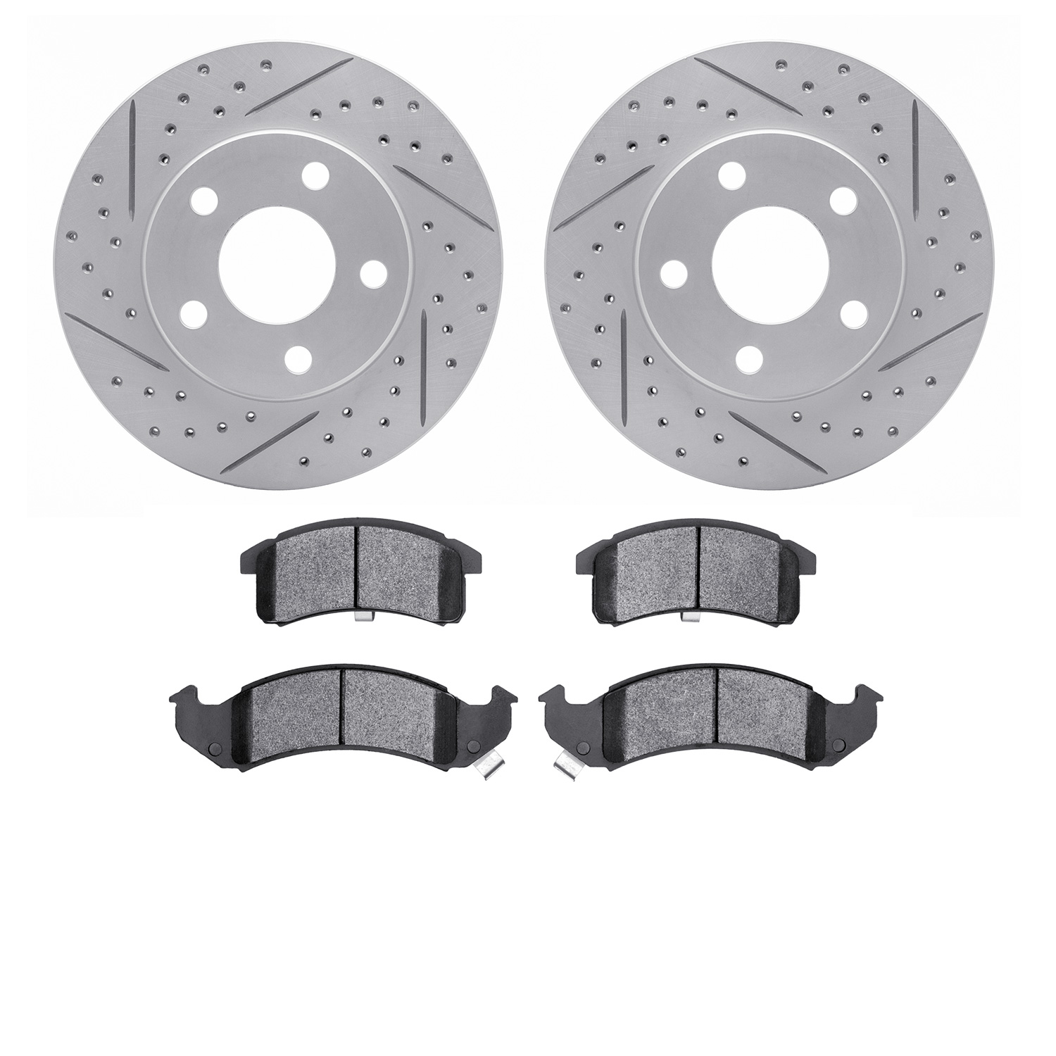 2502-47013 Geoperformance Drilled/Slotted Rotors w/5000 Advanced Brake Pads Kit, 1994-1997 GM, Position: Front