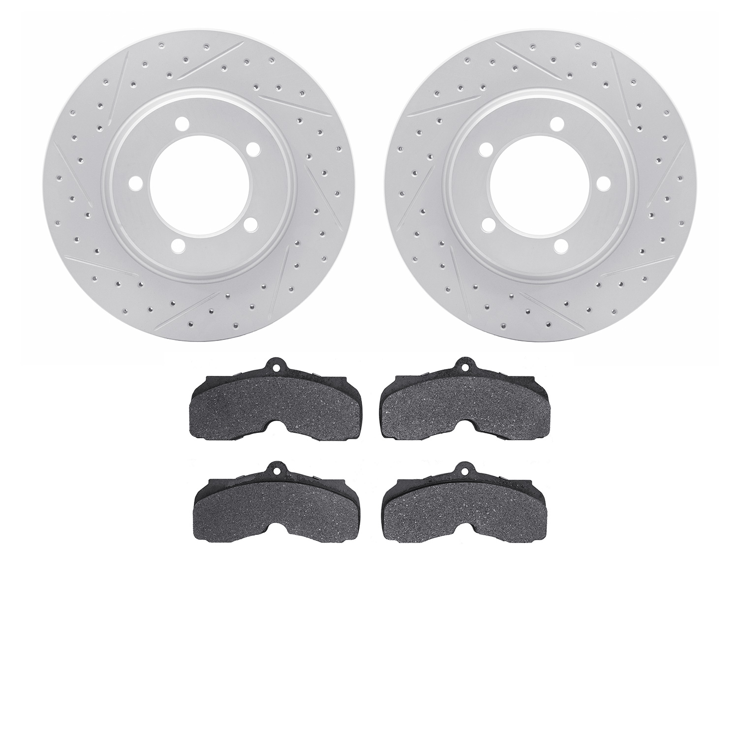 2502-47015 Geoperformance Drilled/Slotted Rotors w/5000 Advanced Brake Pads Kit, 1967-1970 GM, Position: Front