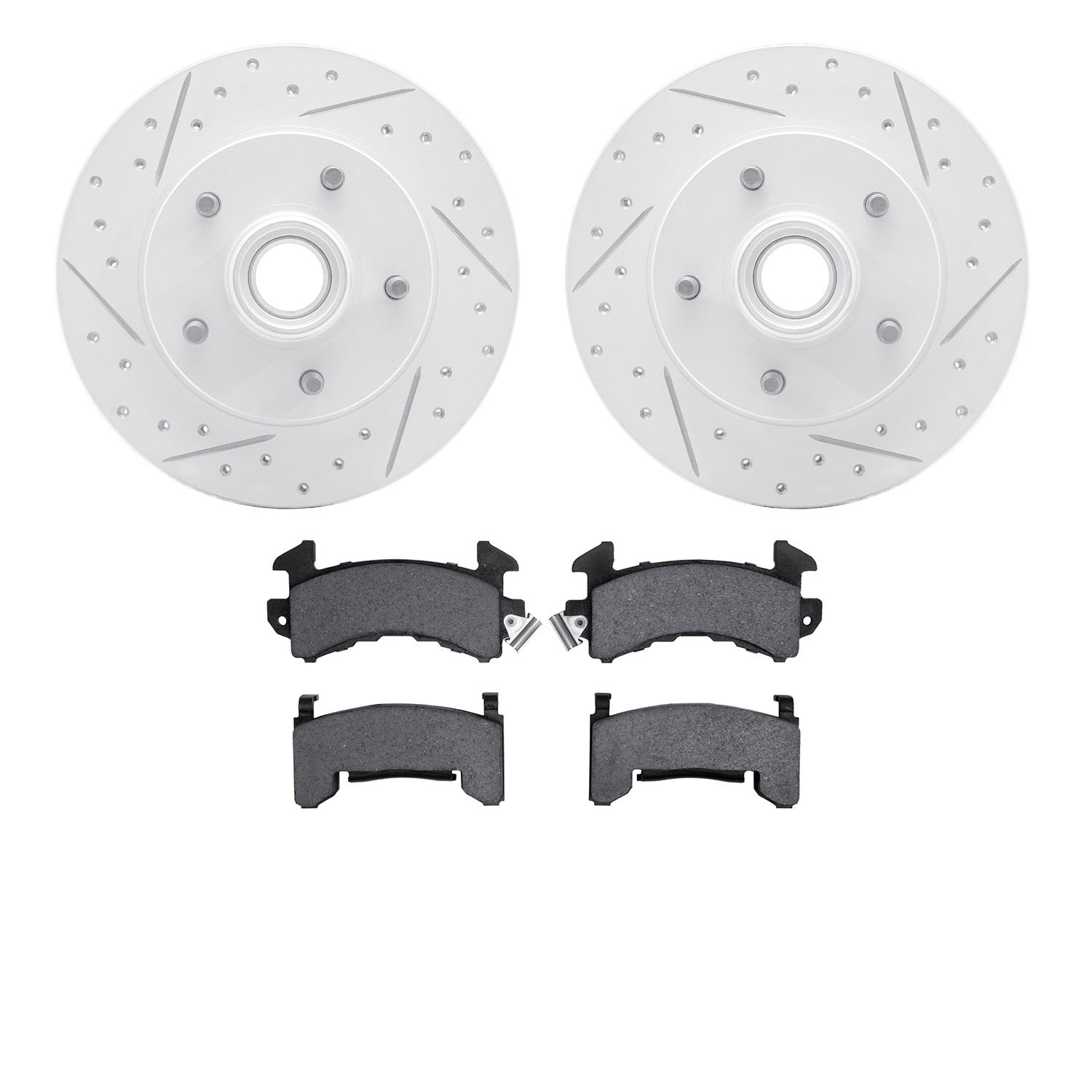 2502-47046 Geoperformance Drilled/Slotted Rotors w/5000 Advanced Brake Pads Kit, 1982-1995 GM, Position: Front