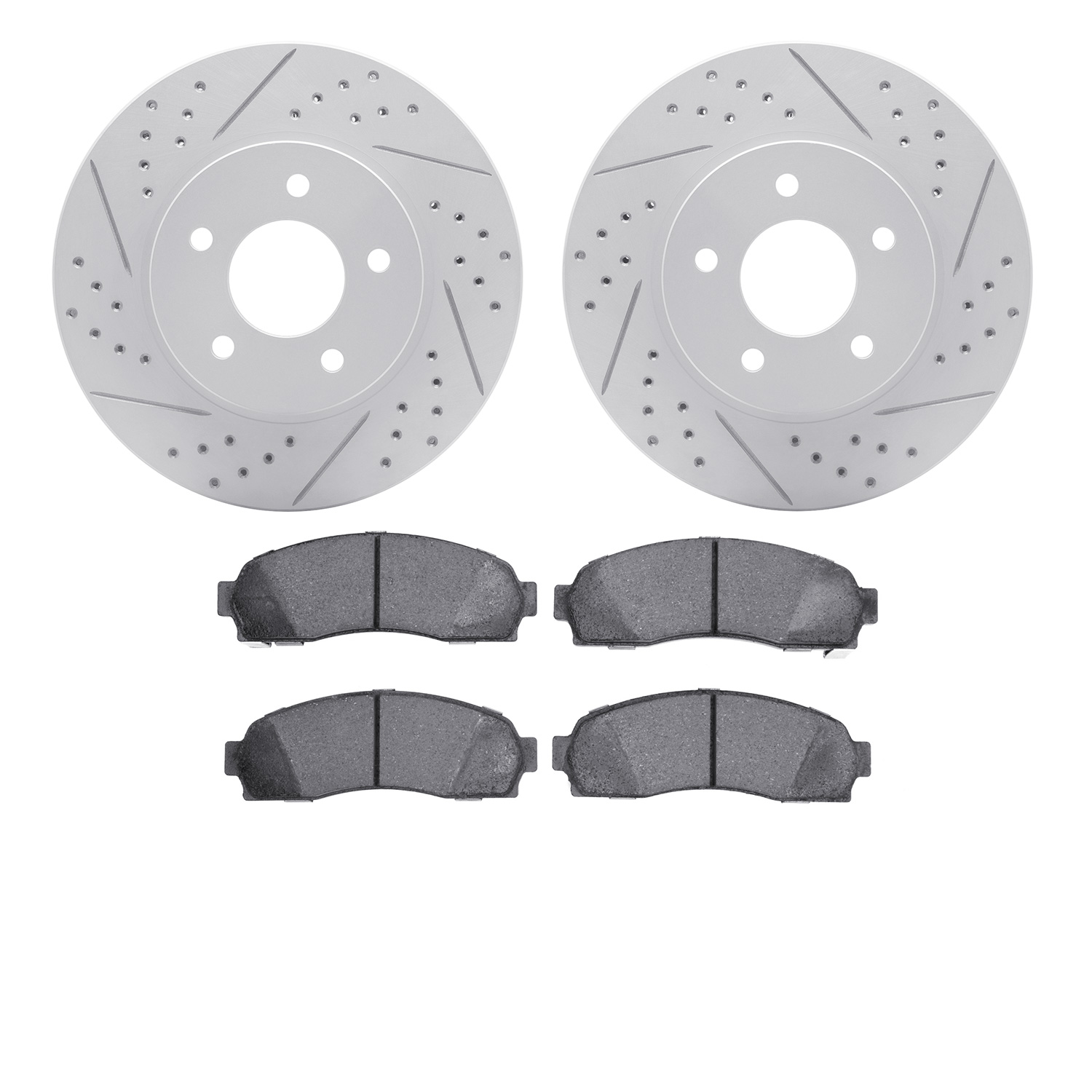 2502-47047 Geoperformance Drilled/Slotted Rotors w/5000 Advanced Brake Pads Kit, 2002-2007 GM, Position: Front