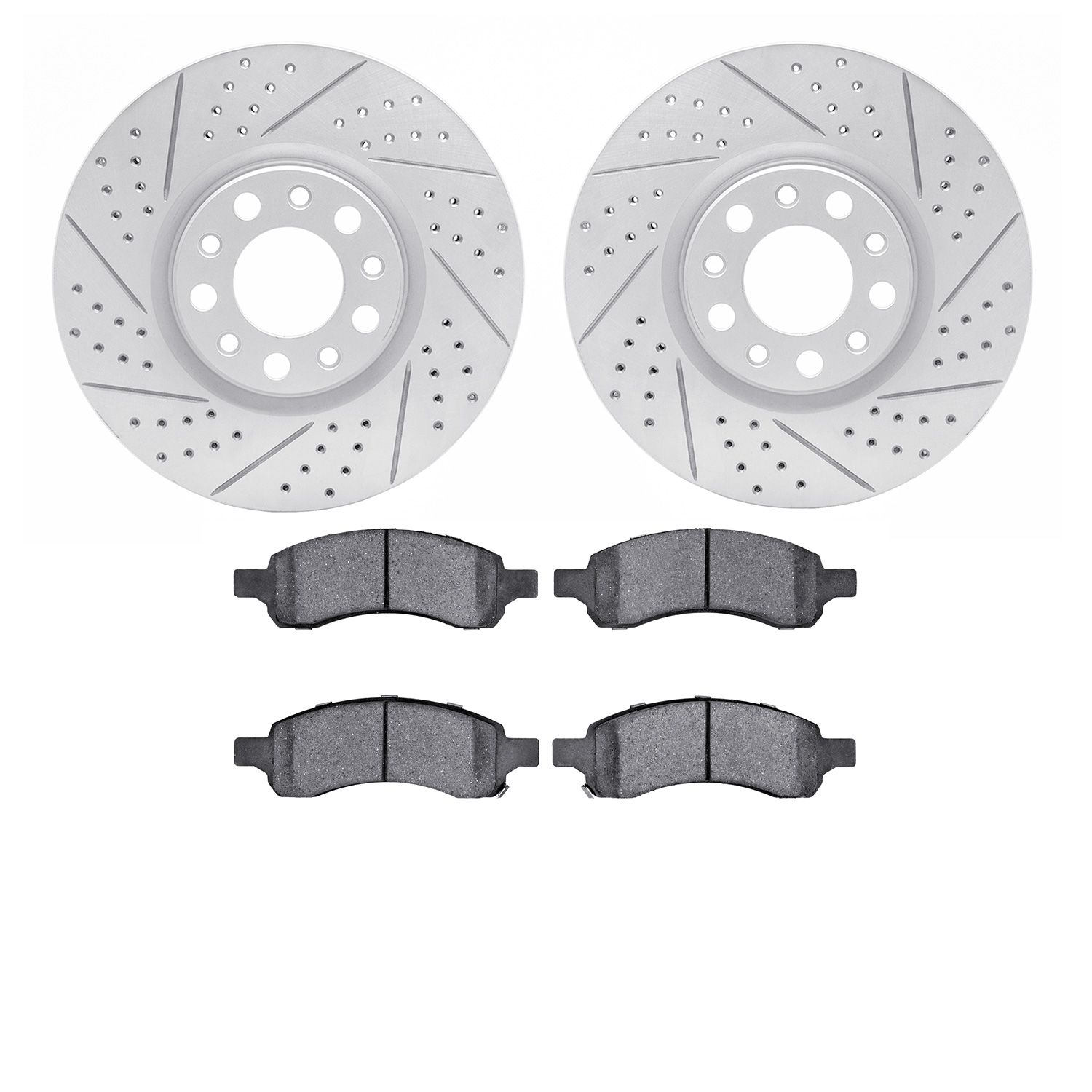 2502-47057 Geoperformance Drilled/Slotted Rotors w/5000 Advanced Brake Pads Kit, 2006-2009 GM, Position: Front