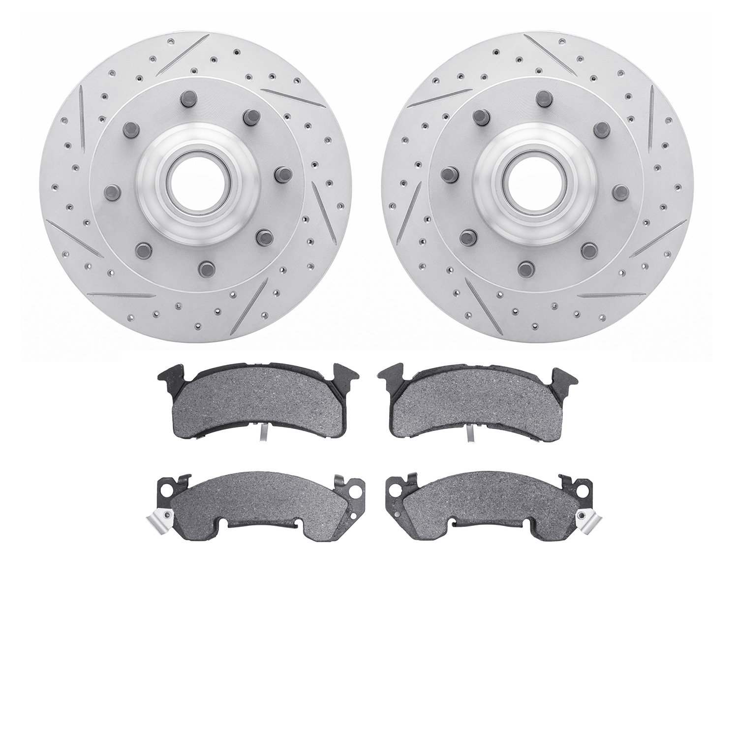 2502-48004 Geoperformance Drilled/Slotted Rotors w/5000 Advanced Brake Pads Kit, 1978-1993 GM, Position: Front