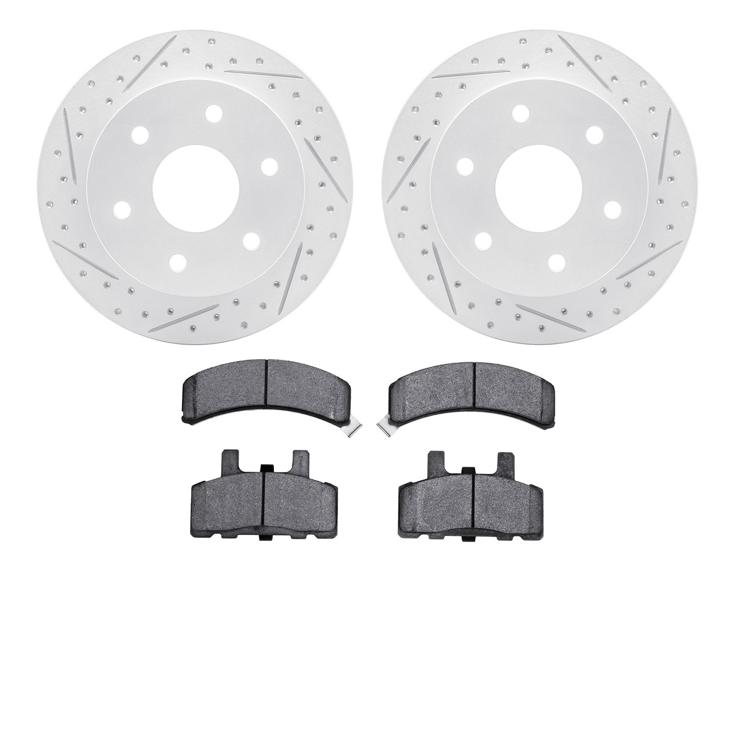2502-48009 Geoperformance Drilled/Slotted Rotors w/5000 Advanced Brake Pads Kit, 1988-2000 GM, Position: Front