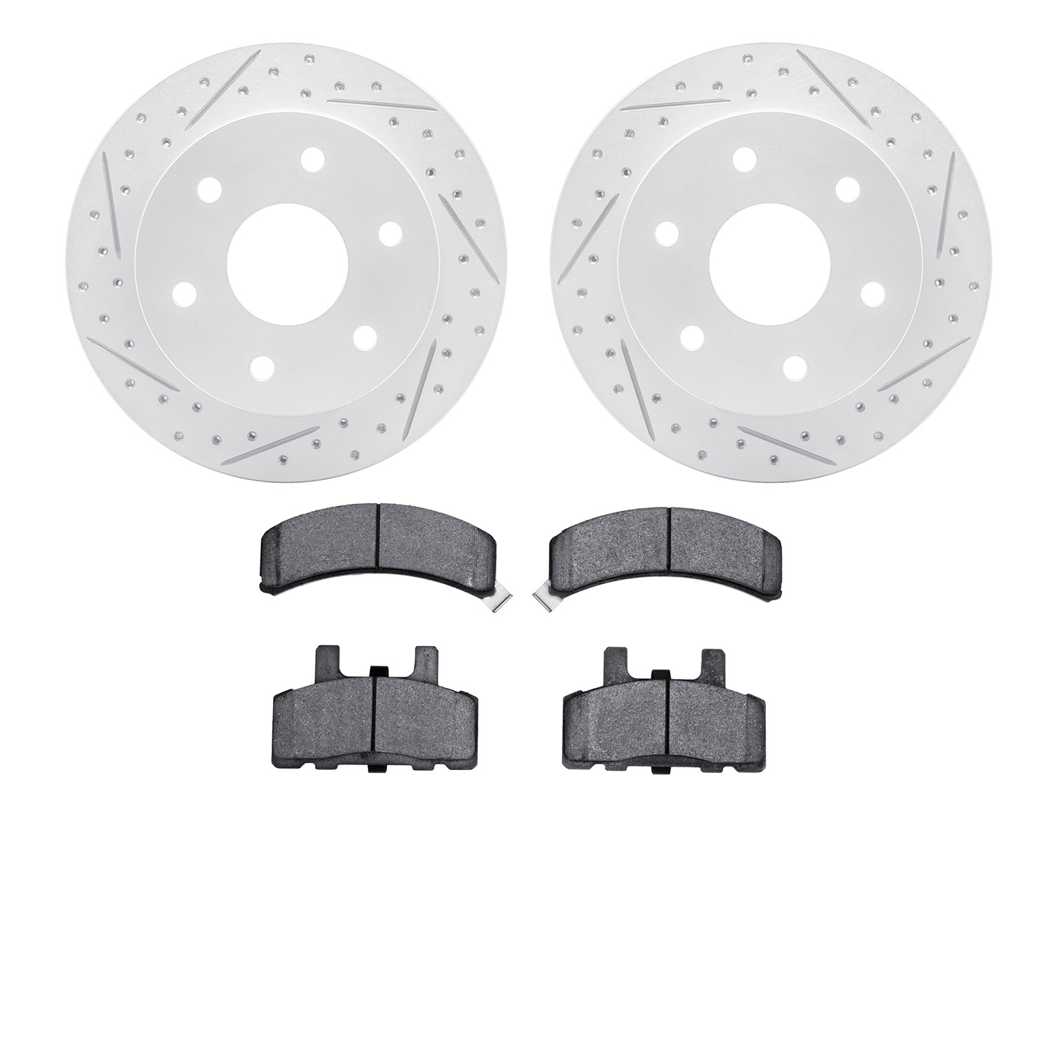 2502-48019 Geoperformance Drilled/Slotted Rotors w/5000 Advanced Brake Pads Kit, 1988-2000 GM, Position: Front