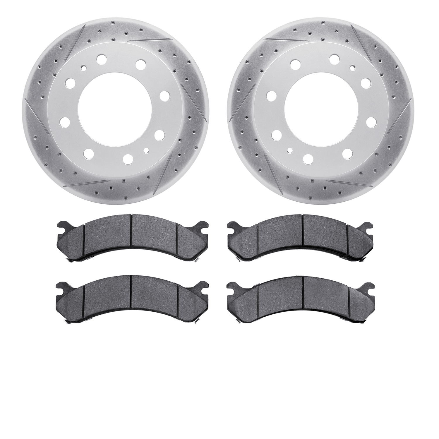 2502-48024 Geoperformance Drilled/Slotted Rotors w/5000 Advanced Brake Pads Kit, 2018-2020 GM, Position: Front