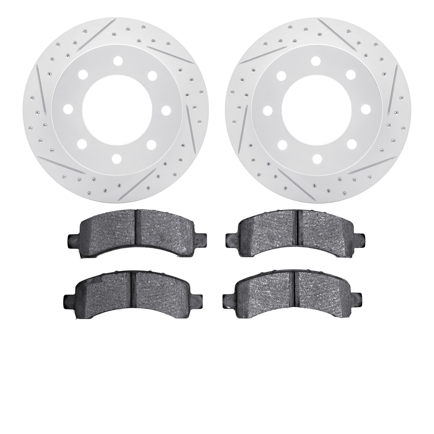 2502-48025 Geoperformance Drilled/Slotted Rotors w/5000 Advanced Brake Pads Kit, 2003-2017 GM, Position: Rear