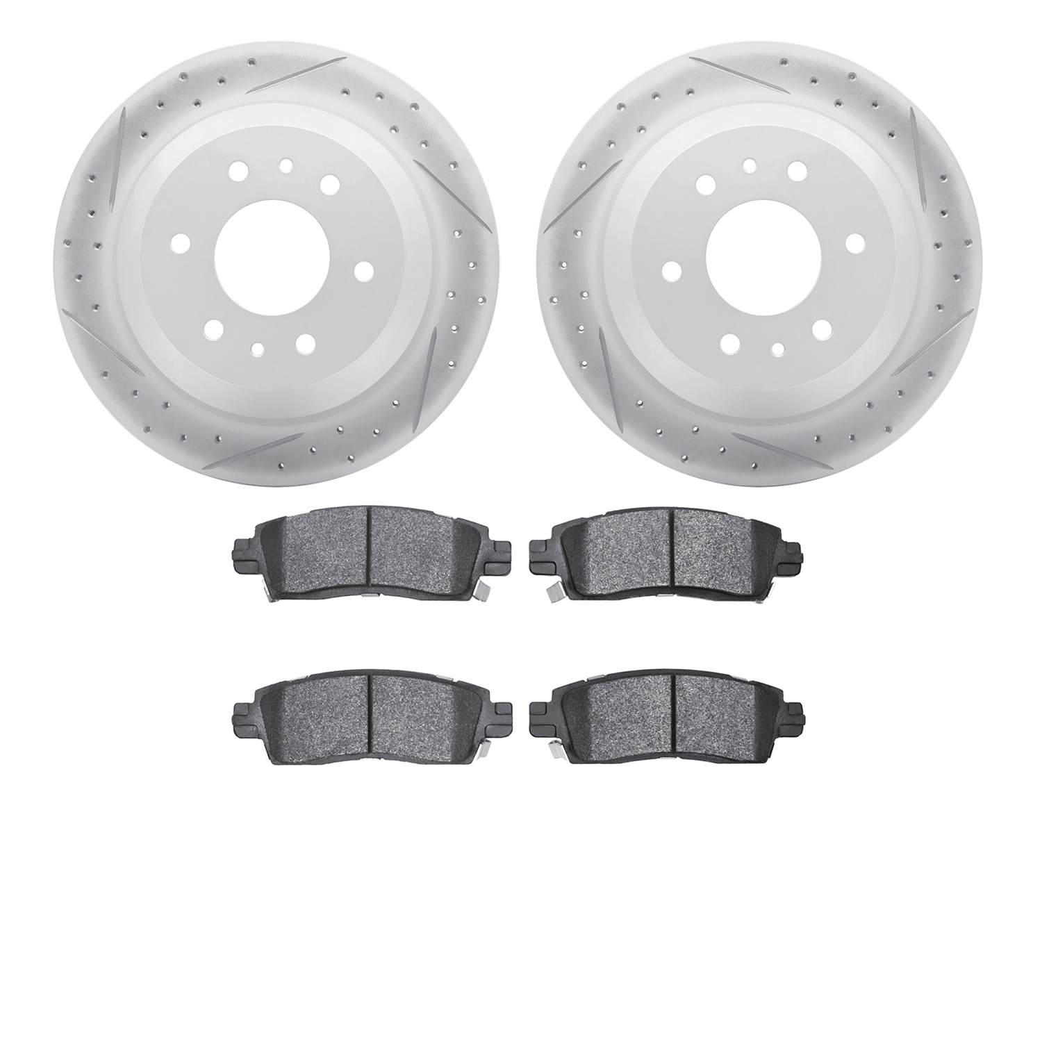 2502-48030 Geoperformance Drilled/Slotted Rotors w/5000 Advanced Brake Pads Kit, 2002-2009 GM, Position: Rear