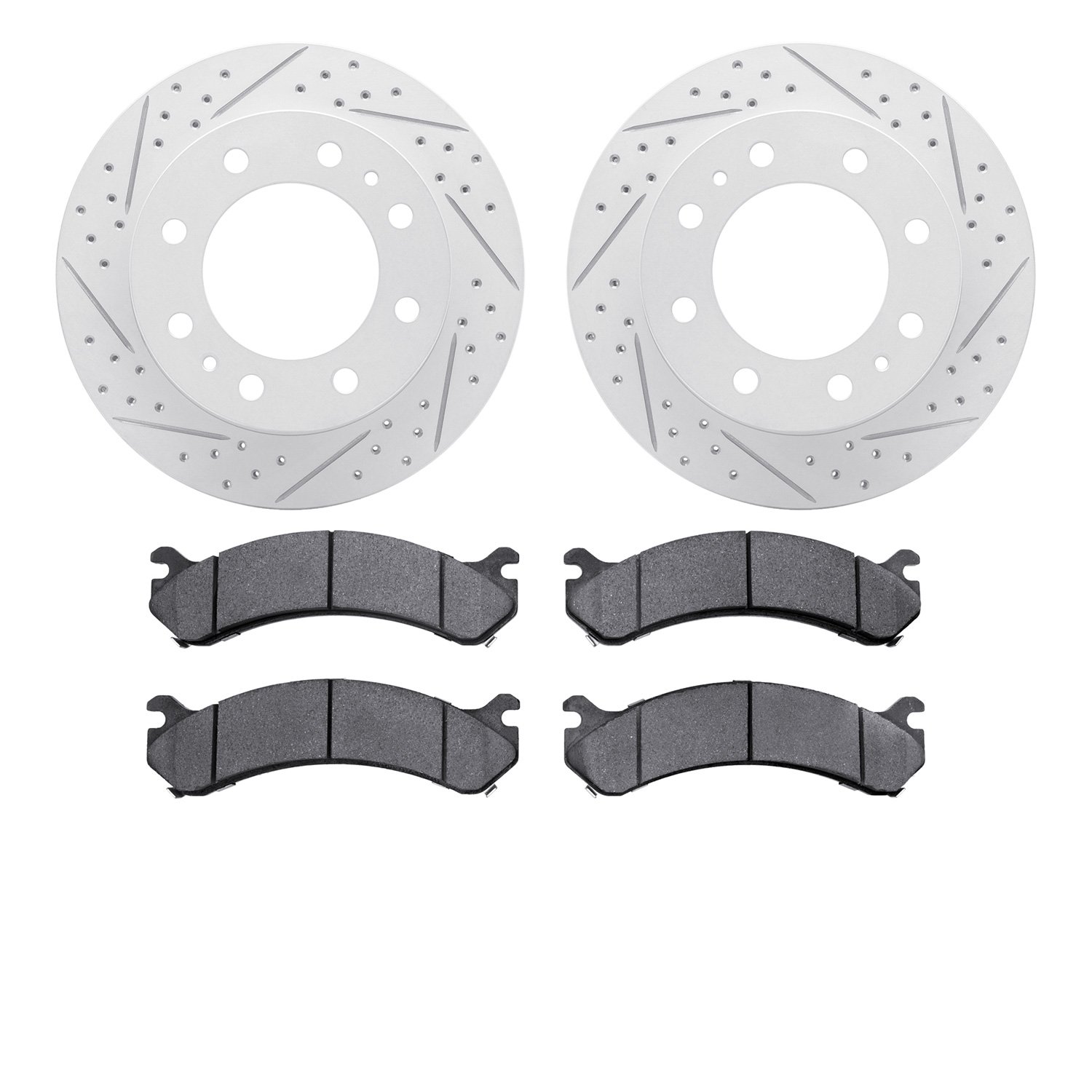 2502-48032 Geoperformance Drilled/Slotted Rotors w/5000 Advanced Brake Pads Kit, 2001-2017 GM, Position: Front