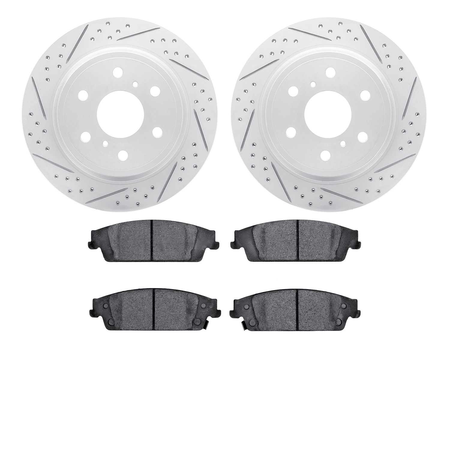 2502-48035 Geoperformance Drilled/Slotted Rotors w/5000 Advanced Brake Pads Kit, 2014-2020 GM, Position: Rear