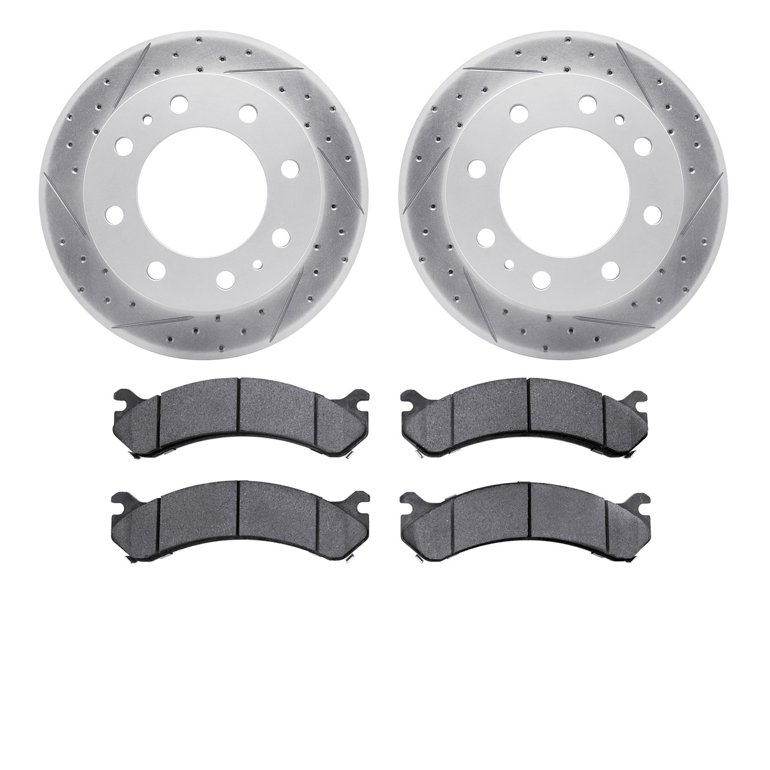 2502-48036 Geoperformance Drilled/Slotted Rotors w/5000 Advanced Brake Pads Kit, 1999-2017 GM, Position: Front