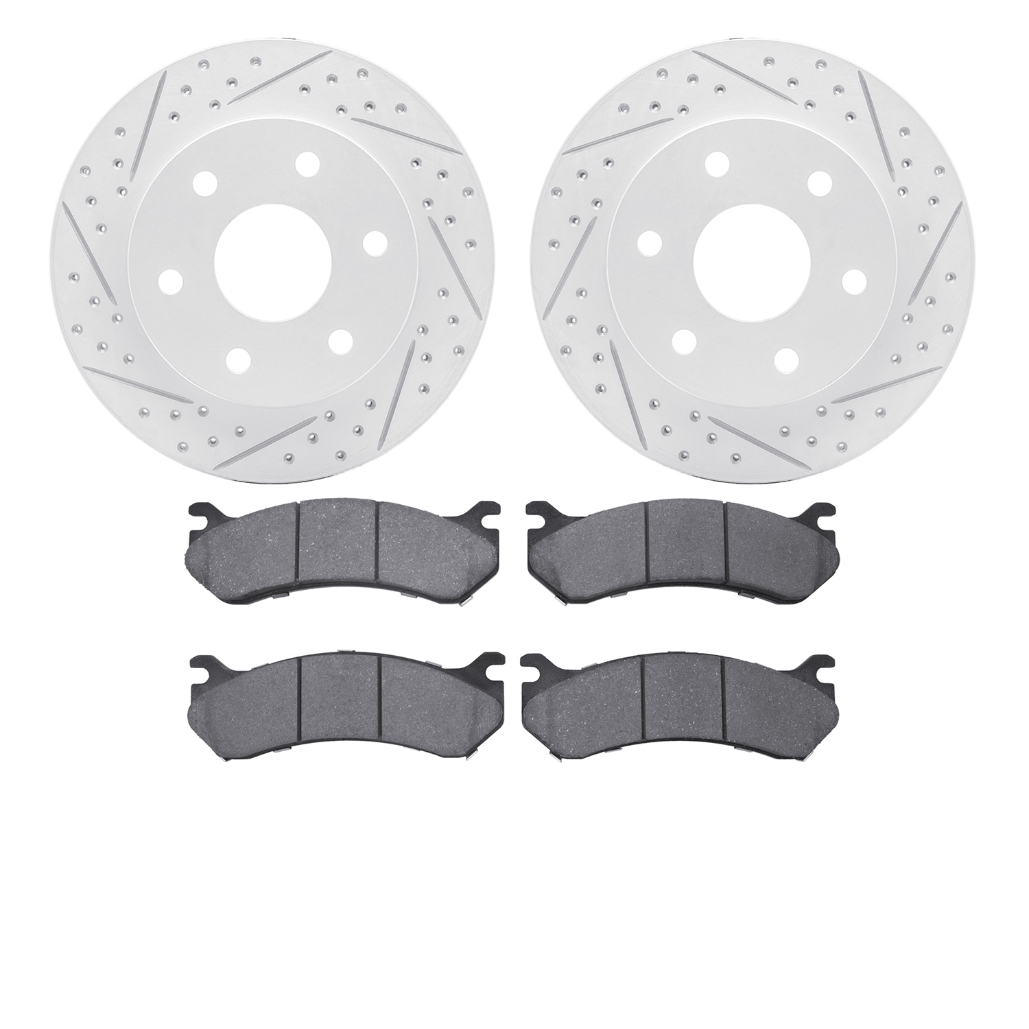 2502-48038 Geoperformance Drilled/Slotted Rotors w/5000 Advanced Brake Pads Kit, 1999-2008 GM, Position: Front
