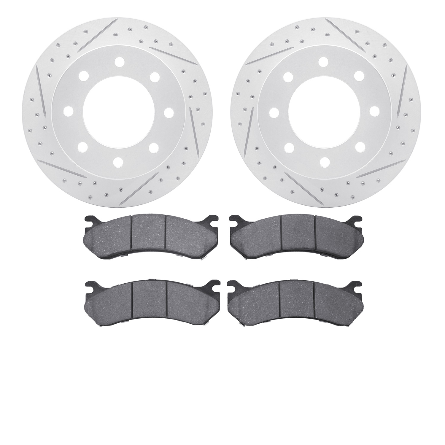 2502-48039 Geoperformance Drilled/Slotted Rotors w/5000 Advanced Brake Pads Kit, 1999-2009 GM, Position: Rear