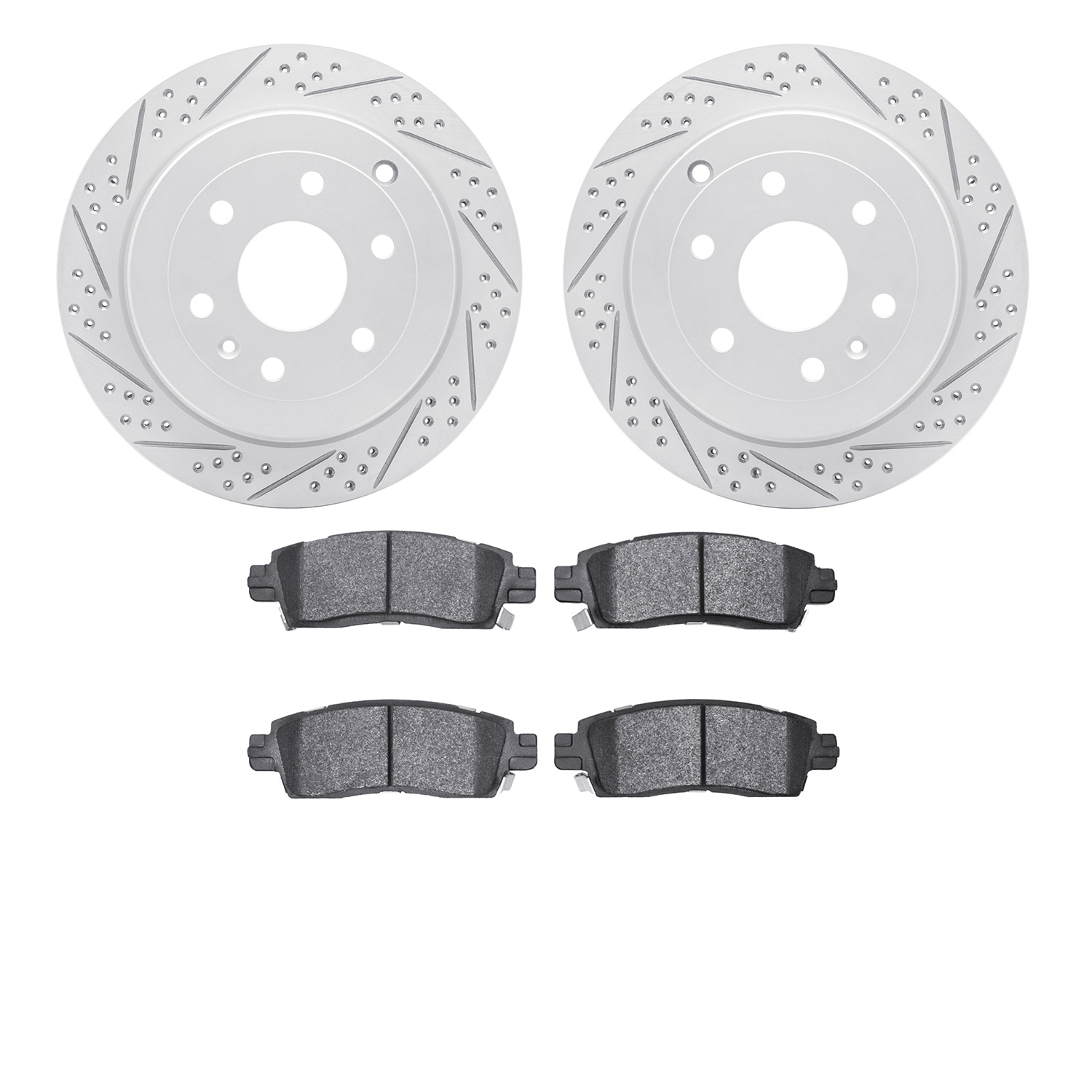 2502-48041 Geoperformance Drilled/Slotted Rotors w/5000 Advanced Brake Pads Kit, 2007-2017 GM, Position: Rear