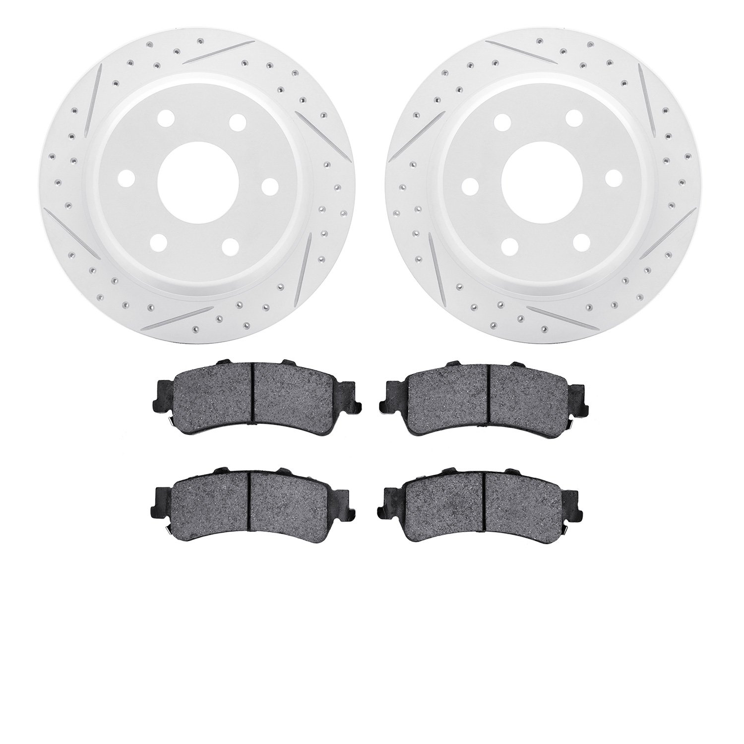 2502-48042 Geoperformance Drilled/Slotted Rotors w/5000 Advanced Brake Pads Kit, 1999-2007 GM, Position: Rear