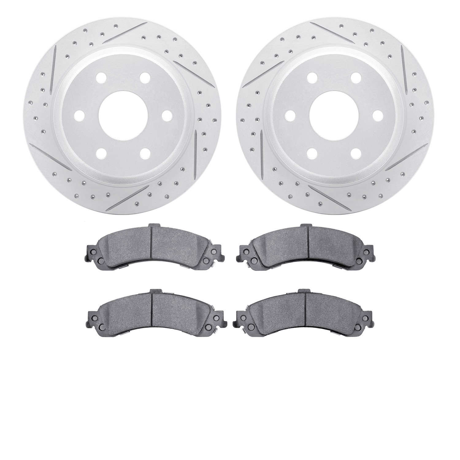 2502-48044 Geoperformance Drilled/Slotted Rotors w/5000 Advanced Brake Pads Kit, 2000-2006 GM, Position: Rear