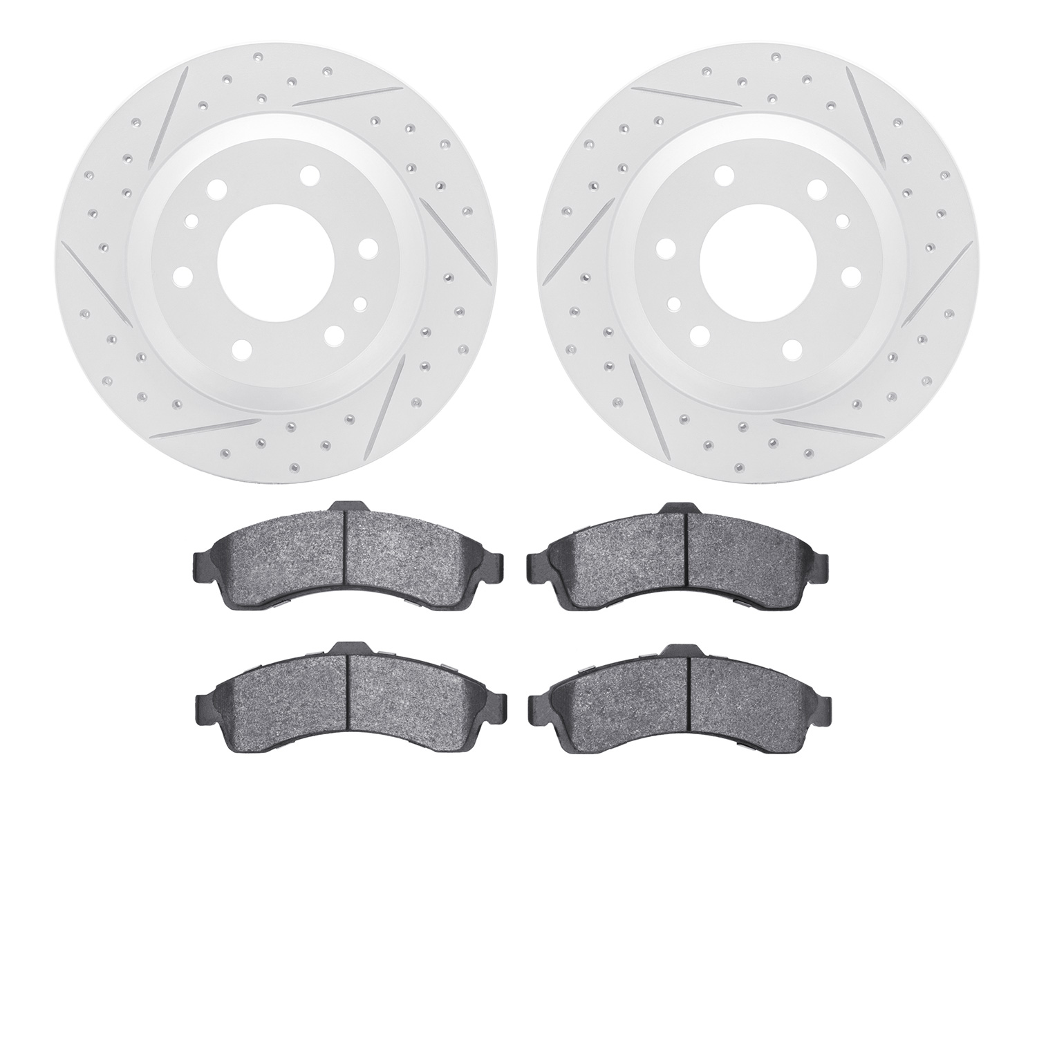 2502-48046 Geoperformance Drilled/Slotted Rotors w/5000 Advanced Brake Pads Kit, 2002-2005 GM, Position: Front