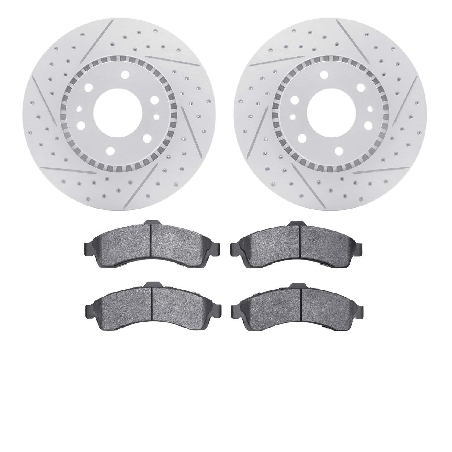 2502-48047 Geoperformance Drilled/Slotted Rotors w/5000 Advanced Brake Pads Kit, 2002-2005 GM, Position: Front