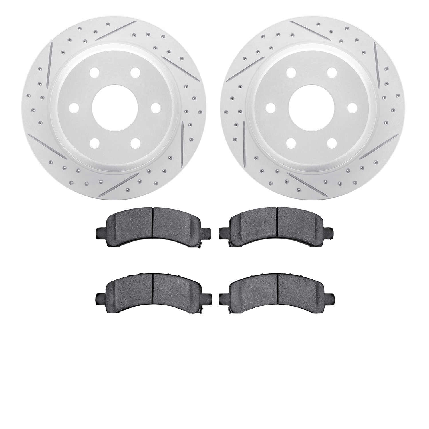 2502-48054 Geoperformance Drilled/Slotted Rotors w/5000 Advanced Brake Pads Kit, 2002-2014 GM, Position: Rear