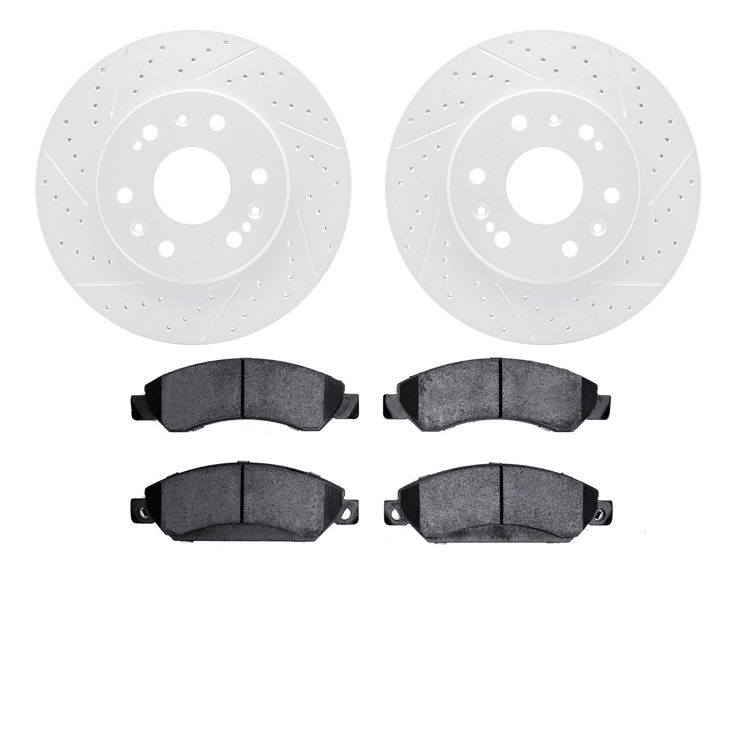 2502-48057 Geoperformance Drilled/Slotted Rotors w/5000 Advanced Brake Pads Kit, 2005-2008 GM, Position: Front
