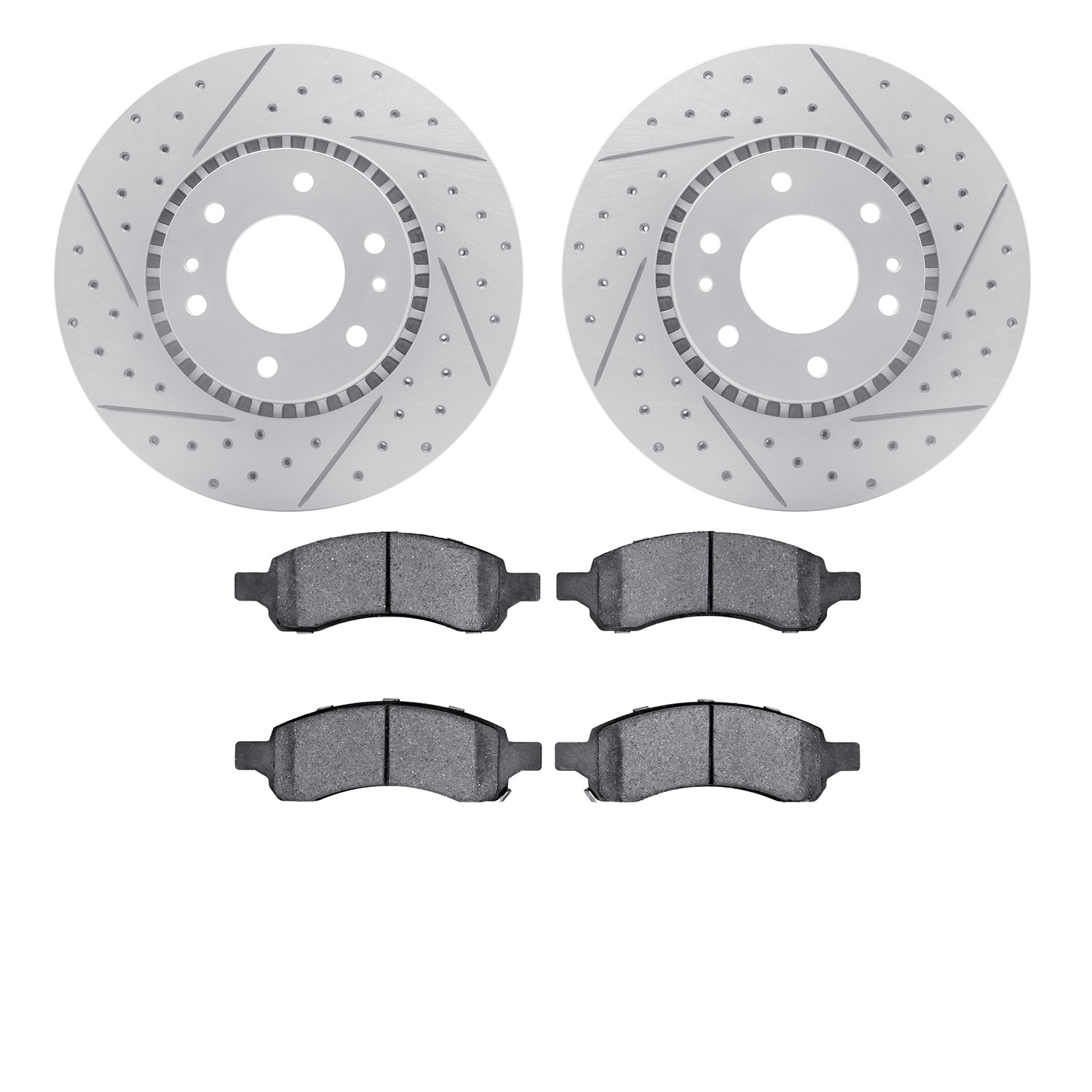 2502-48058 Geoperformance Drilled/Slotted Rotors w/5000 Advanced Brake Pads Kit, 2006-2009 GM, Position: Front