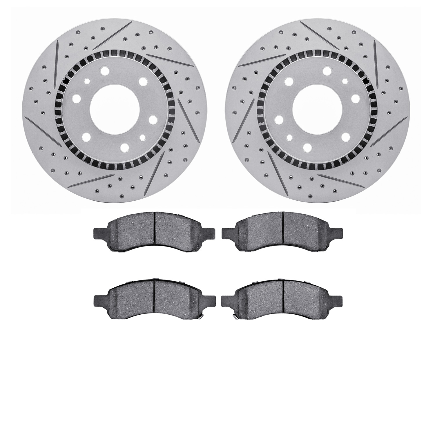 2502-48059 Geoperformance Drilled/Slotted Rotors w/5000 Advanced Brake Pads Kit, 2006-2009 GM, Position: Front
