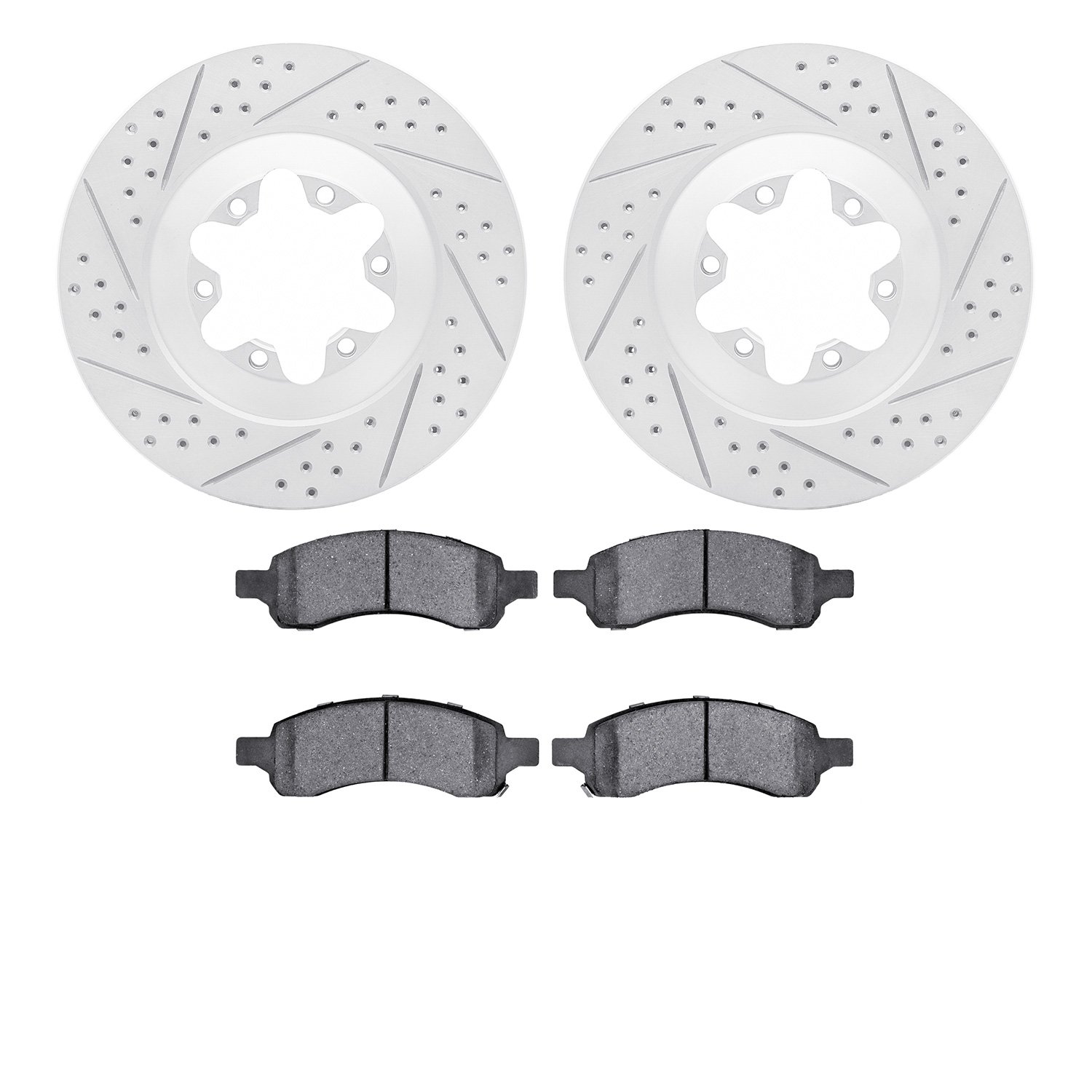2502-48060 Geoperformance Drilled/Slotted Rotors w/5000 Advanced Brake Pads Kit, 2009-2012 GM, Position: Front