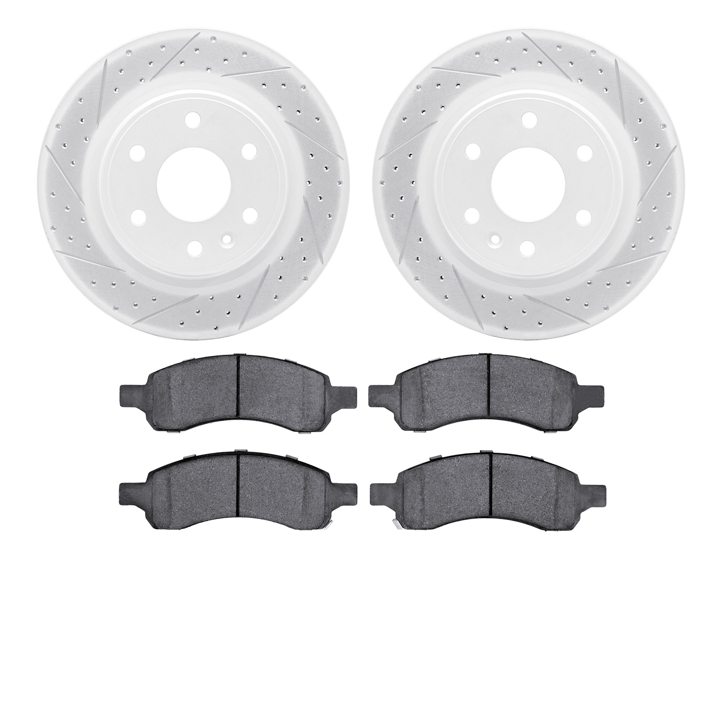 2502-48061 Geoperformance Drilled/Slotted Rotors w/5000 Advanced Brake Pads Kit, 2007-2017 GM, Position: Front