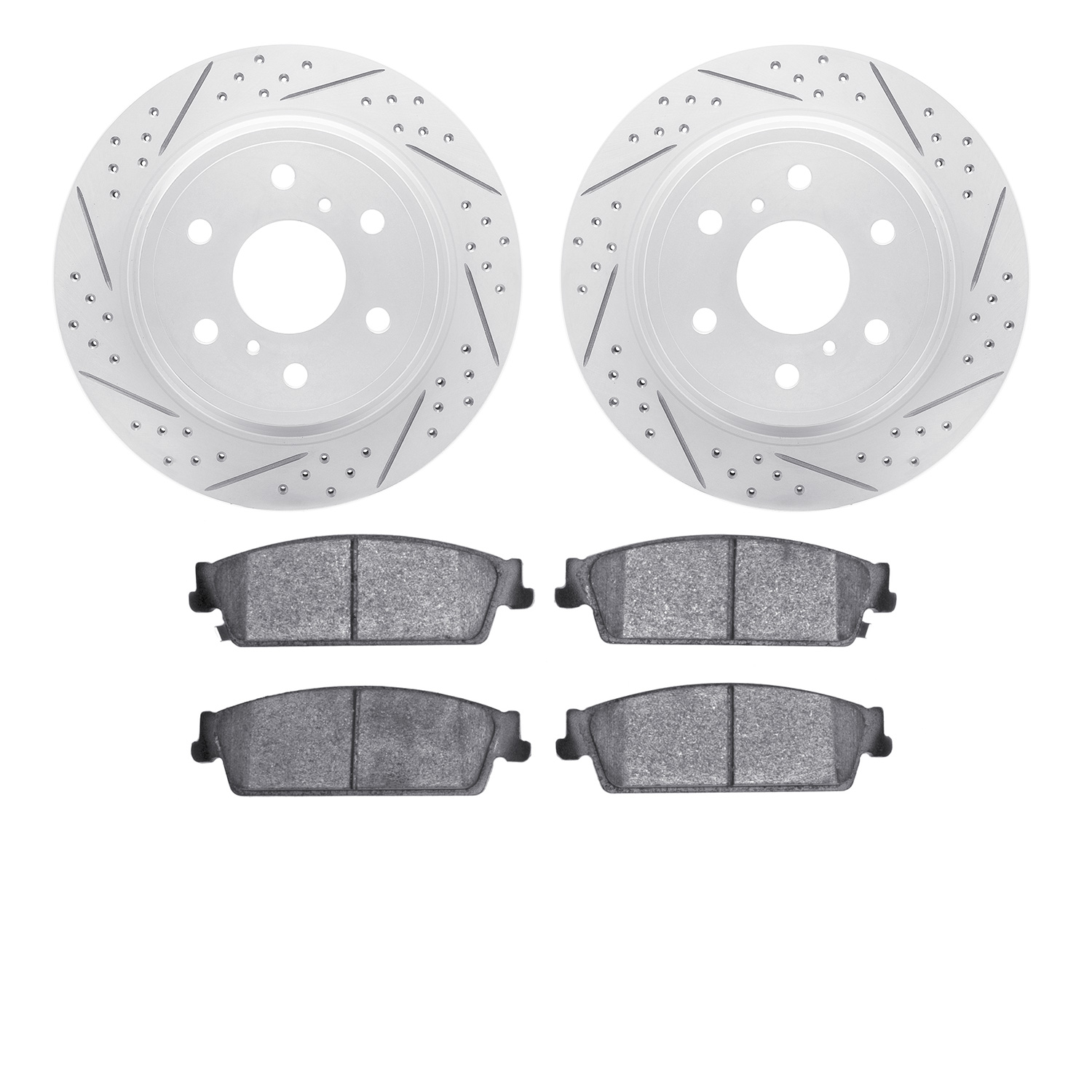 2502-48062 Geoperformance Drilled/Slotted Rotors w/5000 Advanced Brake Pads Kit, 2007-2014 GM, Position: Rear
