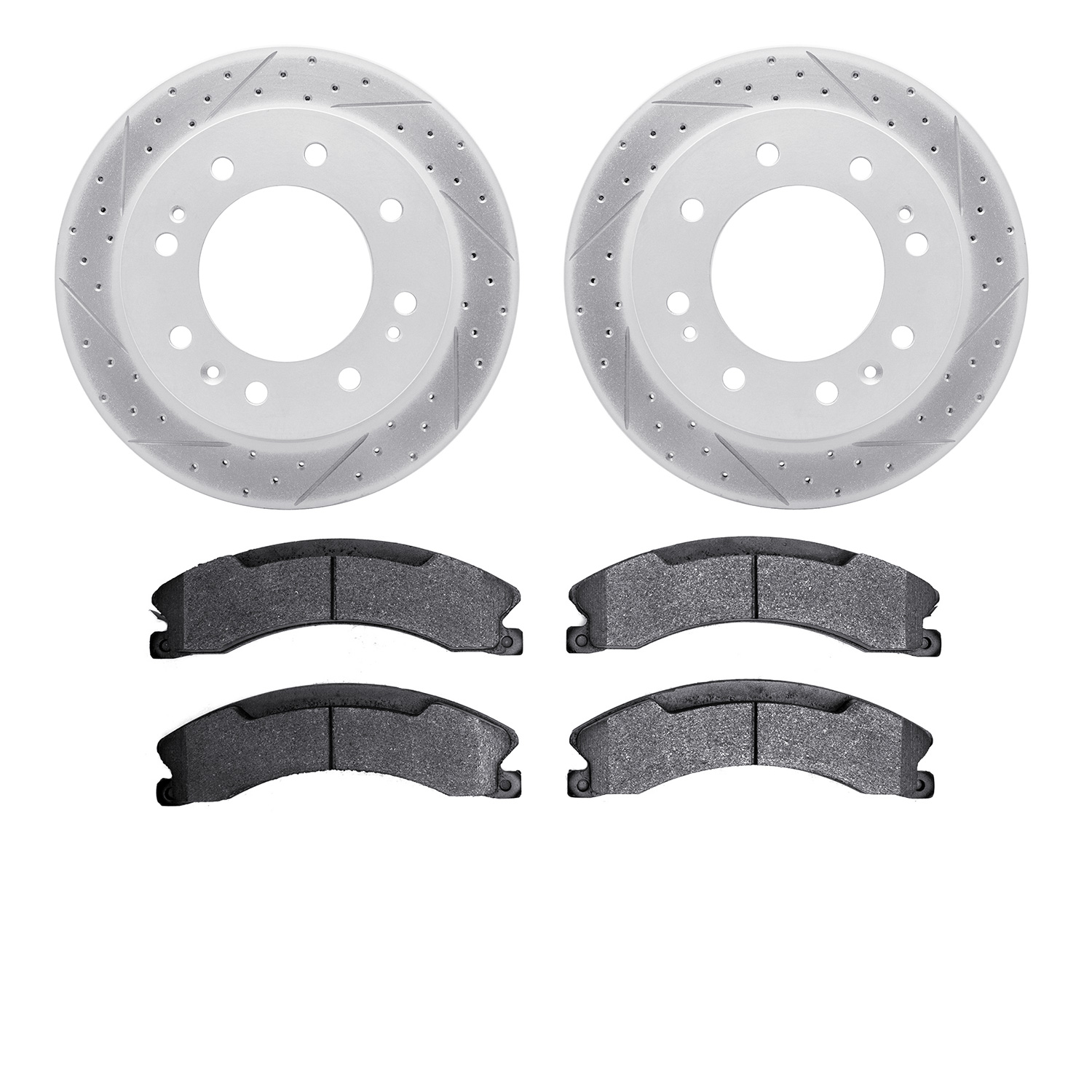 2502-48068 Geoperformance Drilled/Slotted Rotors w/5000 Advanced Brake Pads Kit, 2011-2019 GM, Position: Front