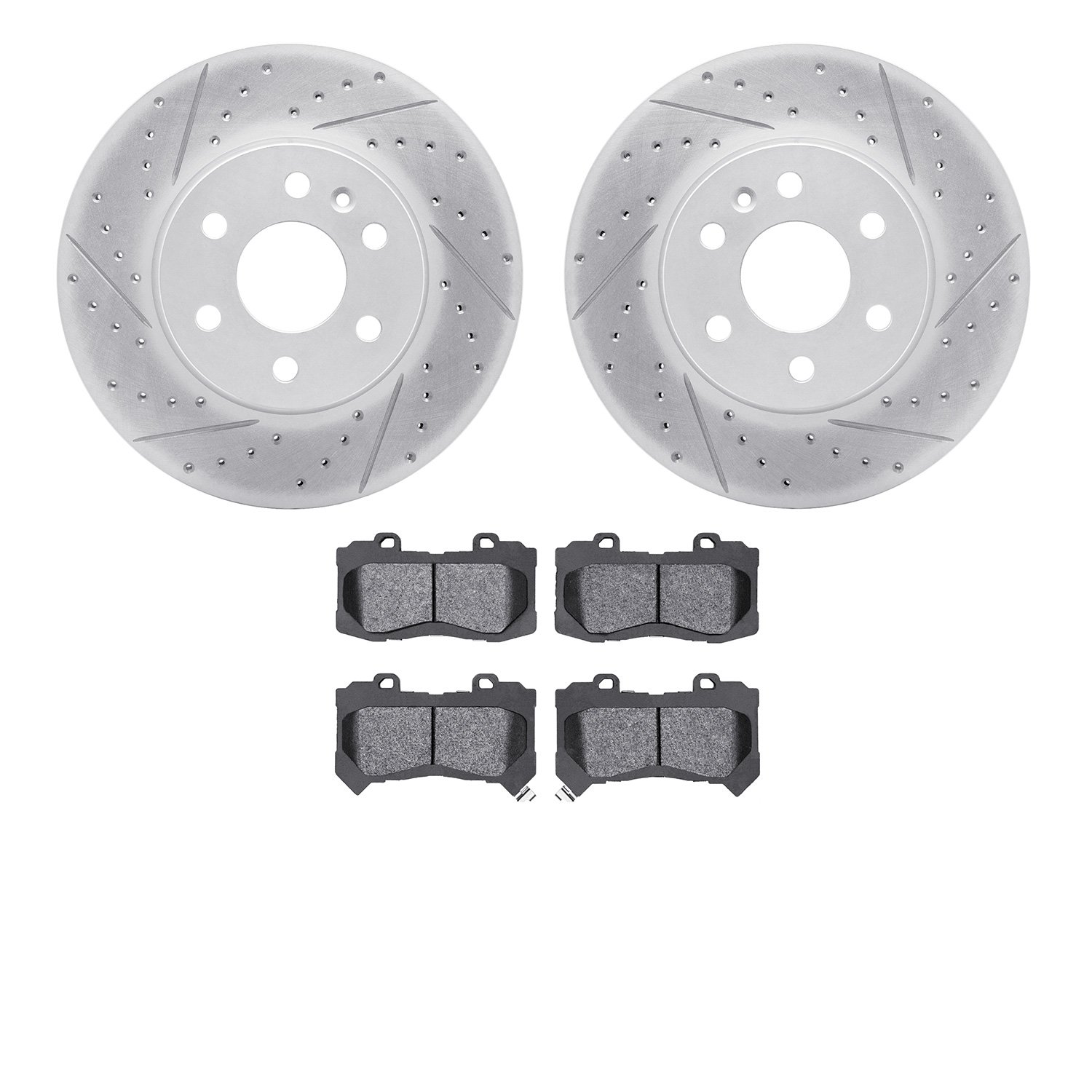 2502-48071 Geoperformance Drilled/Slotted Rotors w/5000 Advanced Brake Pads Kit, 2015-2020 GM, Position: Front