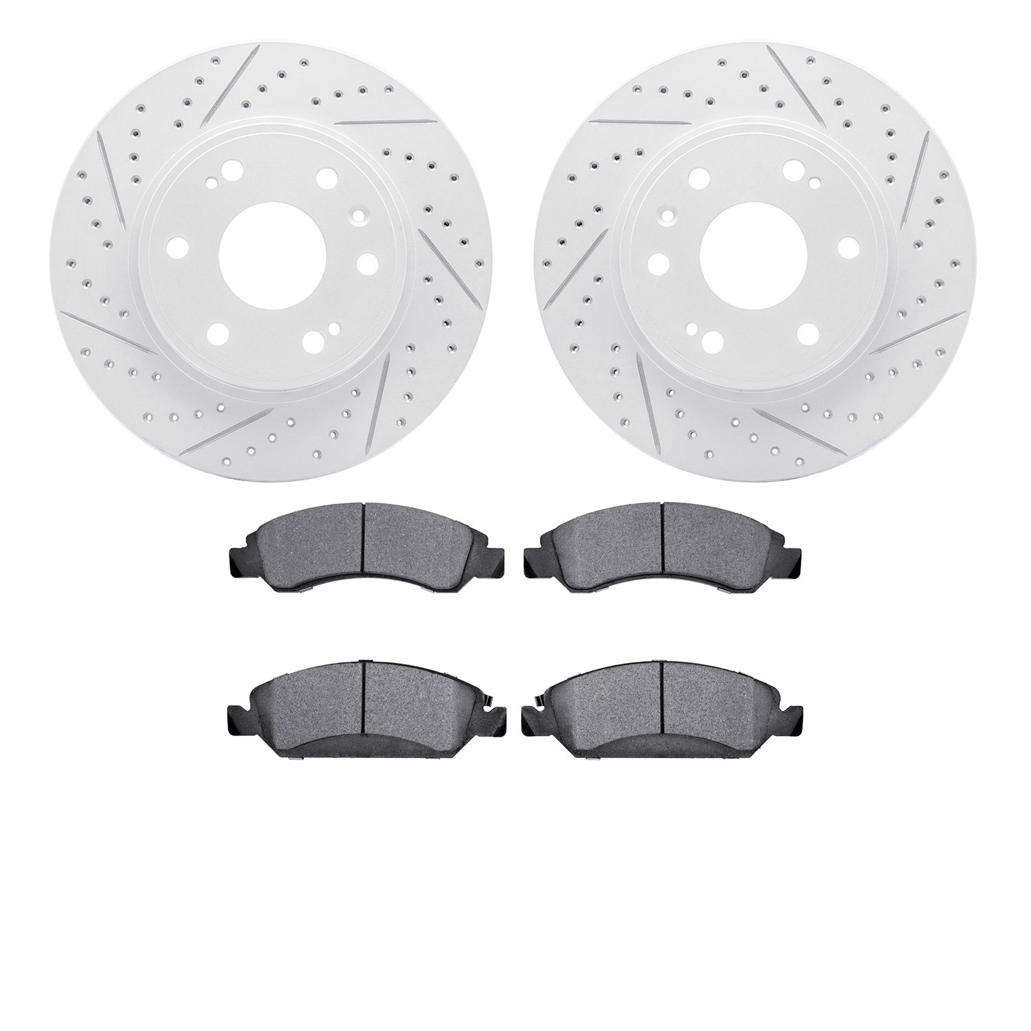 2502-48080 Geoperformance Drilled/Slotted Rotors w/5000 Advanced Brake Pads Kit, 2009-2020 GM, Position: Front