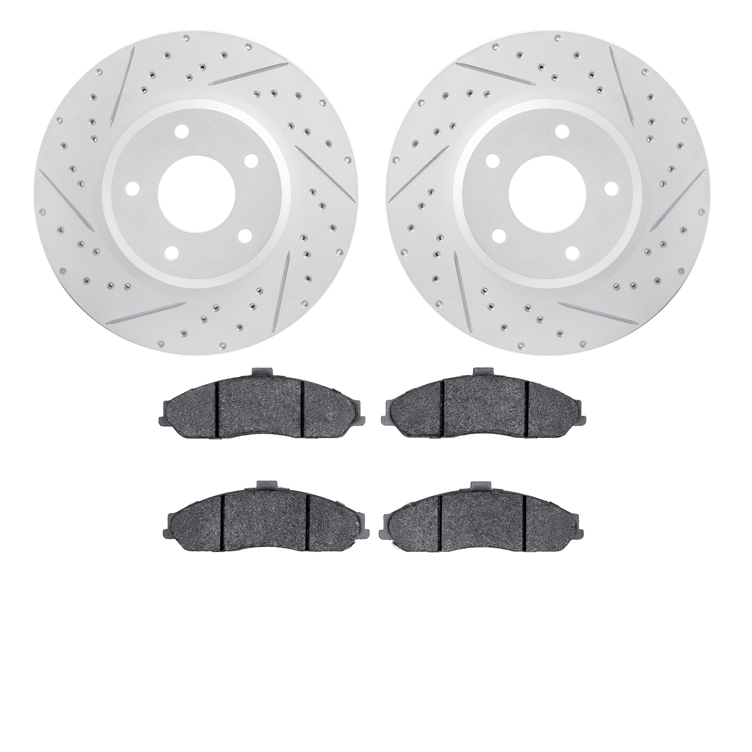 2502-52008 Geoperformance Drilled/Slotted Rotors w/5000 Advanced Brake Pads Kit, 2005-2006 GM, Position: Front