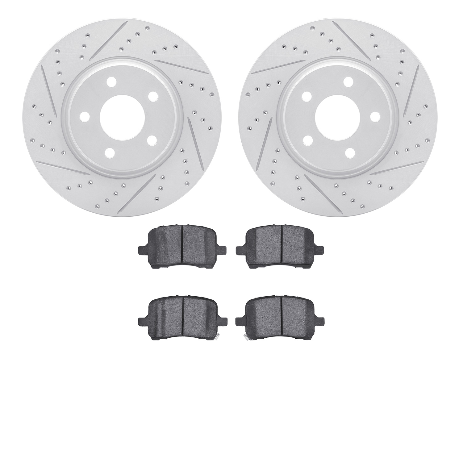 2502-53003 Geoperformance Drilled/Slotted Rotors w/5000 Advanced Brake Pads Kit, 2004-2012 GM, Position: Front