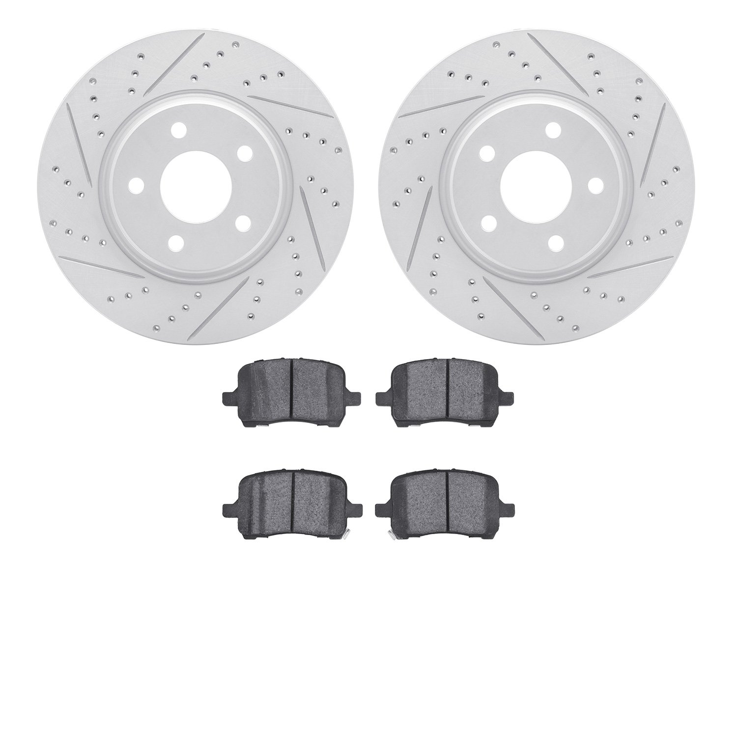 2502-53004 Geoperformance Drilled/Slotted Rotors w/5000 Advanced Brake Pads Kit, 2004-2010 GM, Position: Front