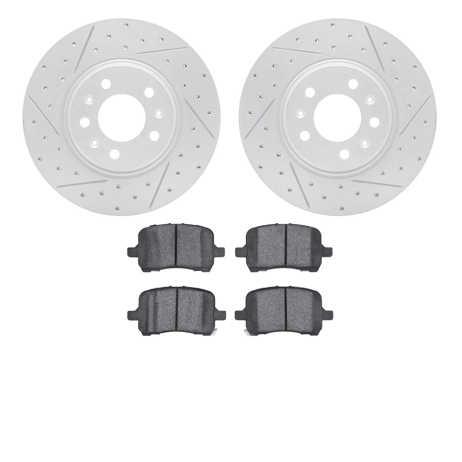 2502-53006 Geoperformance Drilled/Slotted Rotors w/5000 Advanced Brake Pads Kit, 2006-2010 GM, Position: Front