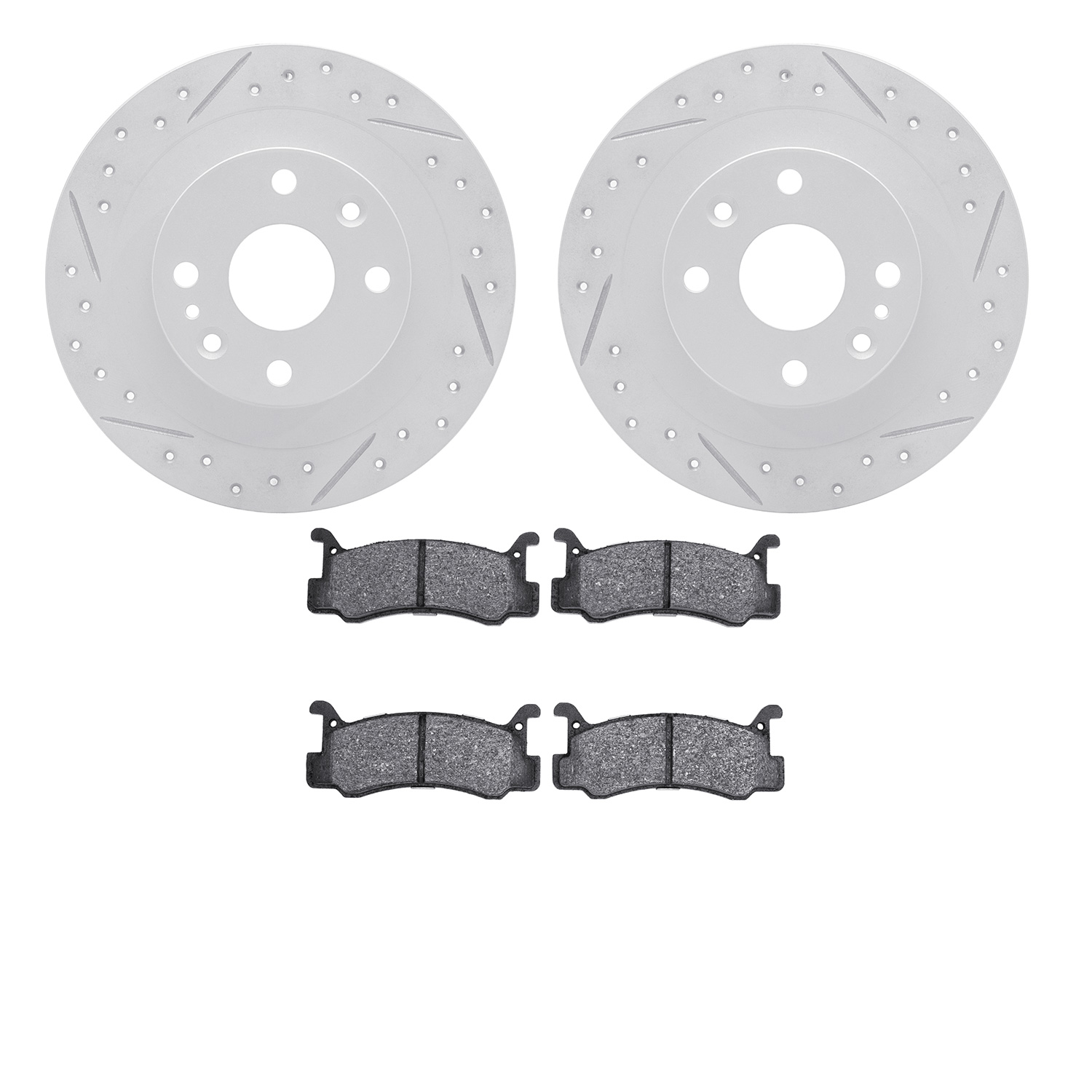2502-54003 Geoperformance Drilled/Slotted Rotors w/5000 Advanced Brake Pads Kit, 1992-1995 Ford/Lincoln/Mercury/Mazda, Position: