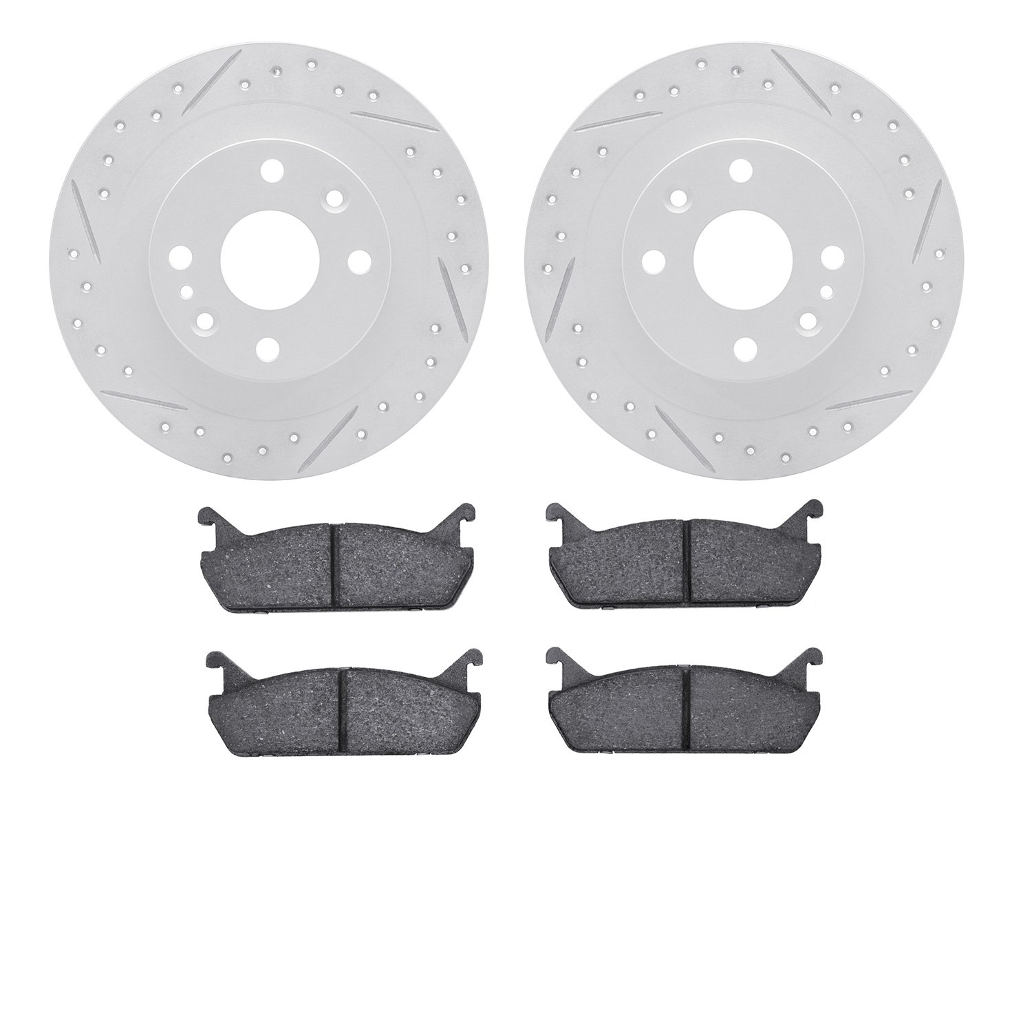 2502-54004 Geoperformance Drilled/Slotted Rotors w/5000 Advanced Brake Pads Kit, 1990-1996 Ford/Lincoln/Mercury/Mazda, Position: